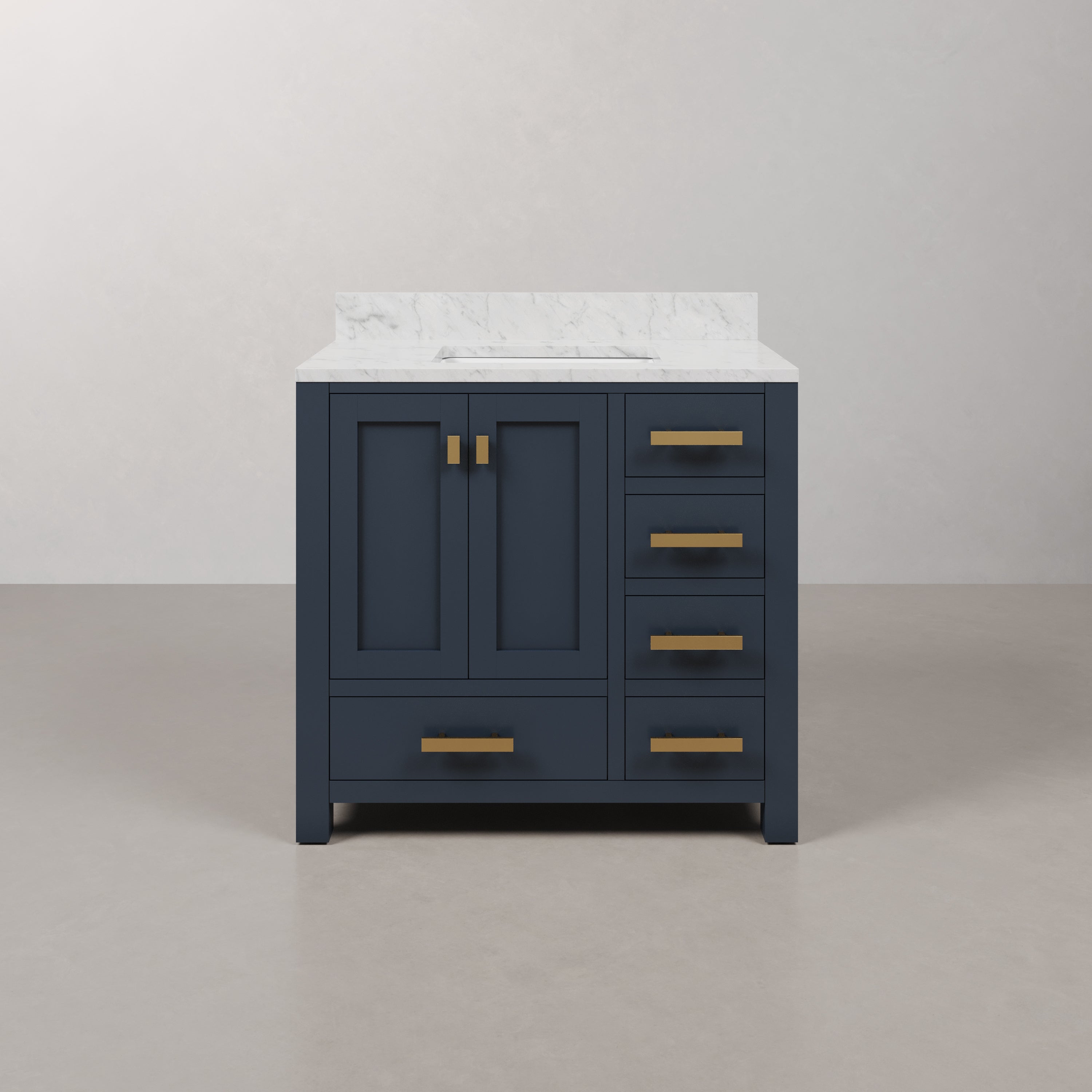 Kingston Luxe MS36CW06MB - 36 in. x 21.5 in. Bathroom Vanity Marble Top in Carrara White and White Basin, Monarch Blue