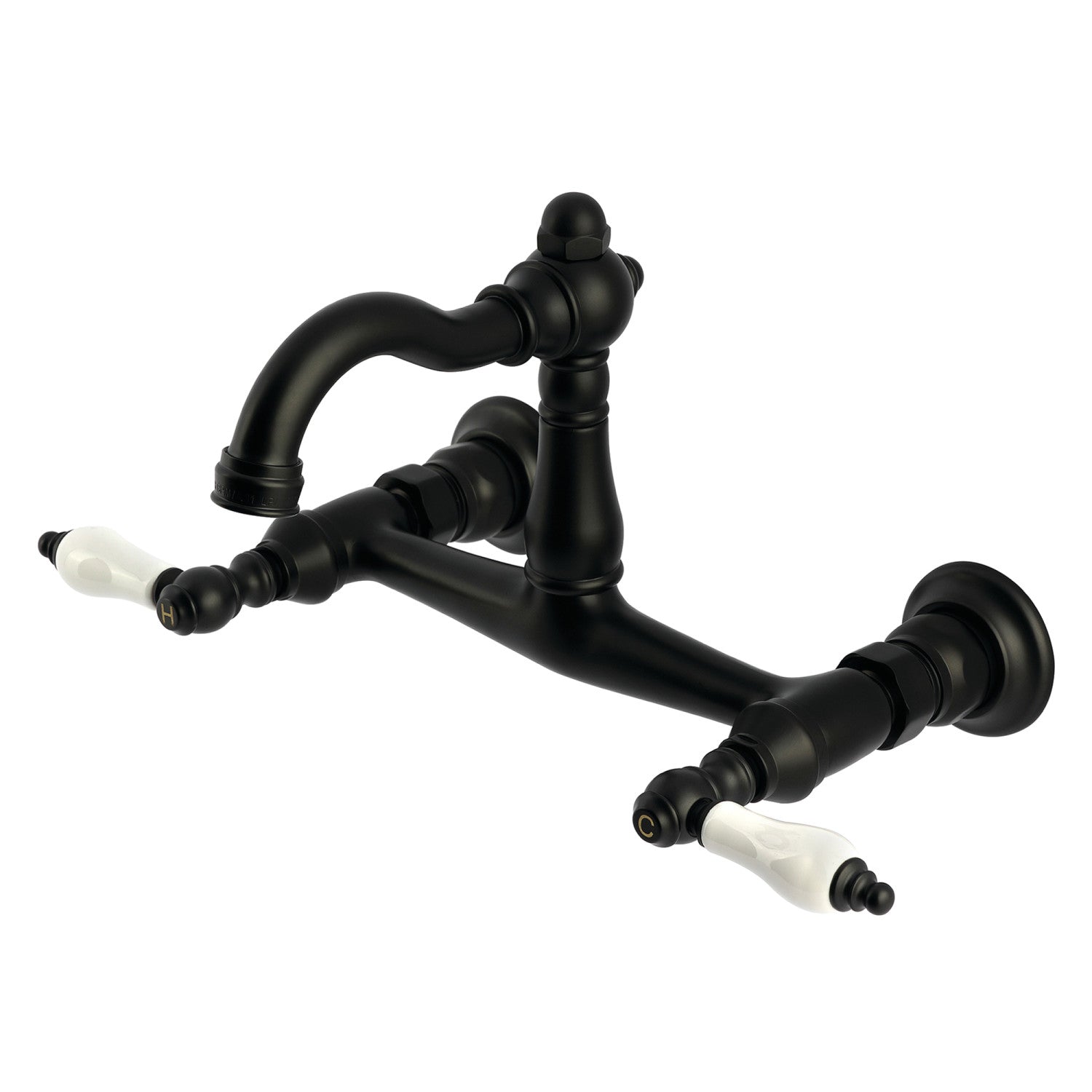 Kingston Heirloom KS3250PL - Robinet de cuisine à deux poignées vintage 2 trous Wall Mount Bridge, noir mat