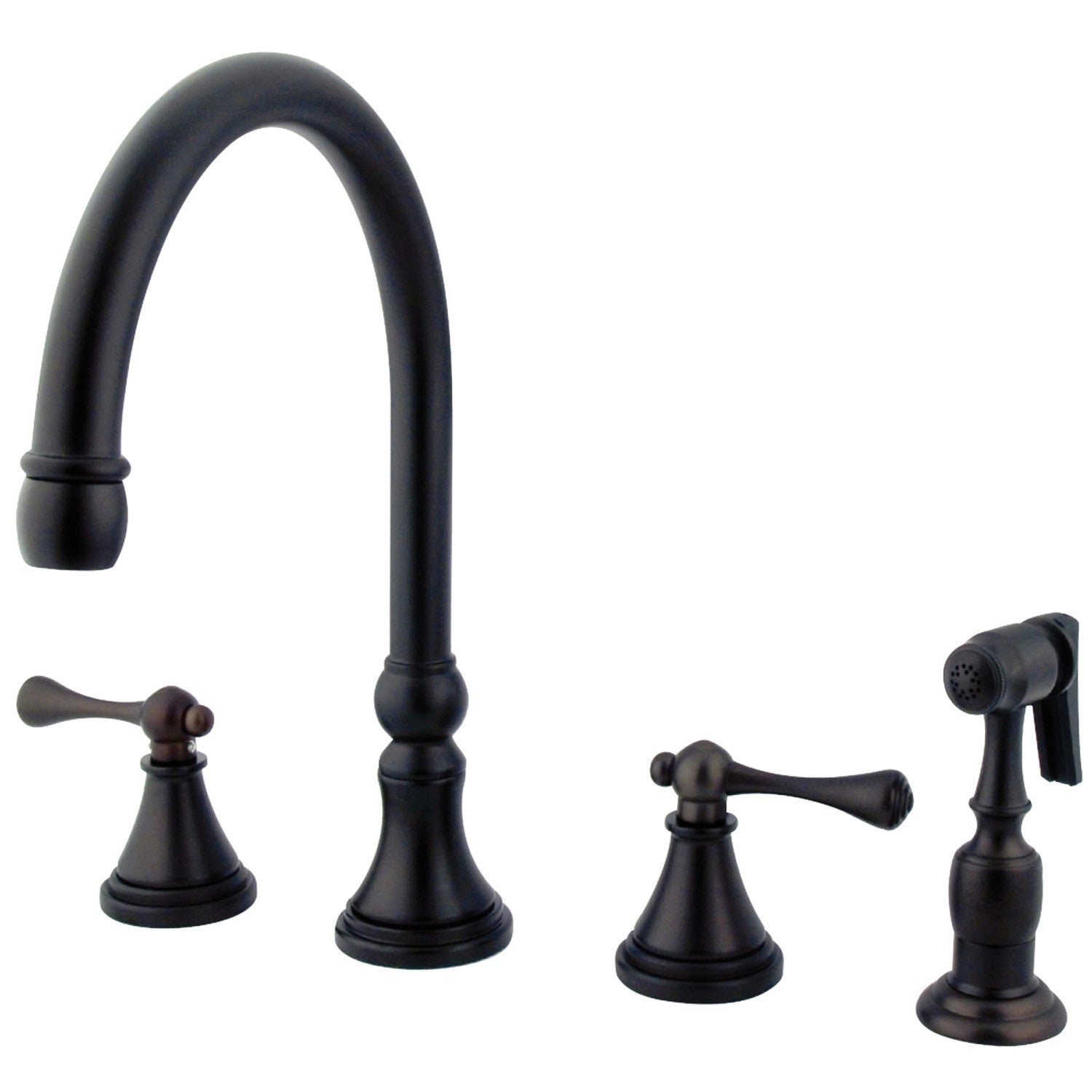 Kingston Tulare KS2795BLBS - Governor Double-Handle 4 trous Robinet de cuisine répandu avec pulvérisateur en laiton, bronze à l'huile