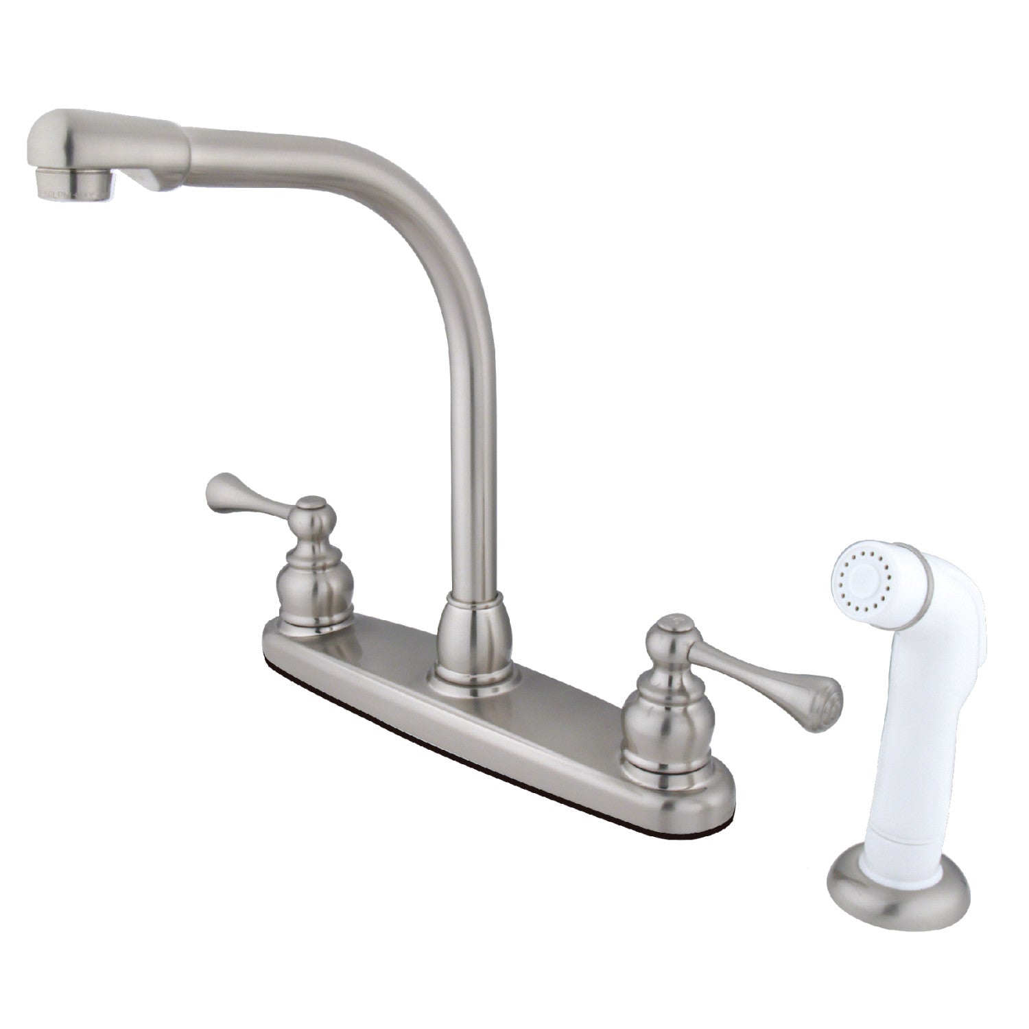 Kingston Tulare KB718BL Robinet de cuisine à deux poignées 4 trous 8" avec pulvérisateur latéral, Nickel brossé