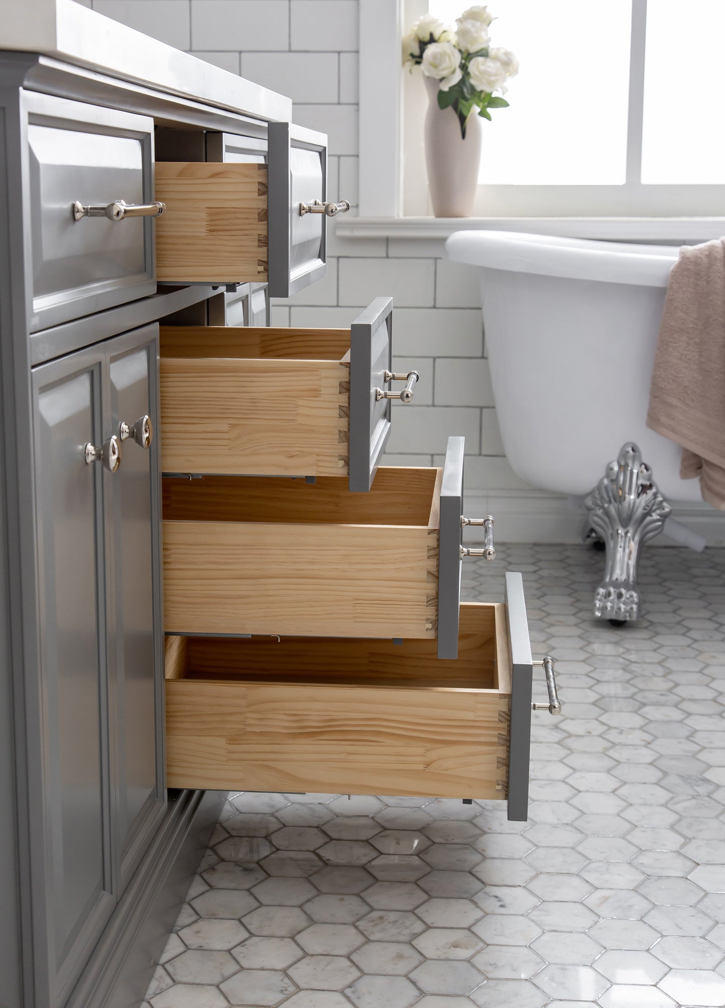 Kingston Luxe PA60QZ05CG - 60 in. x 22 in. Bathroom Vanity Quartz Top and White Basin, Cashmere Grey