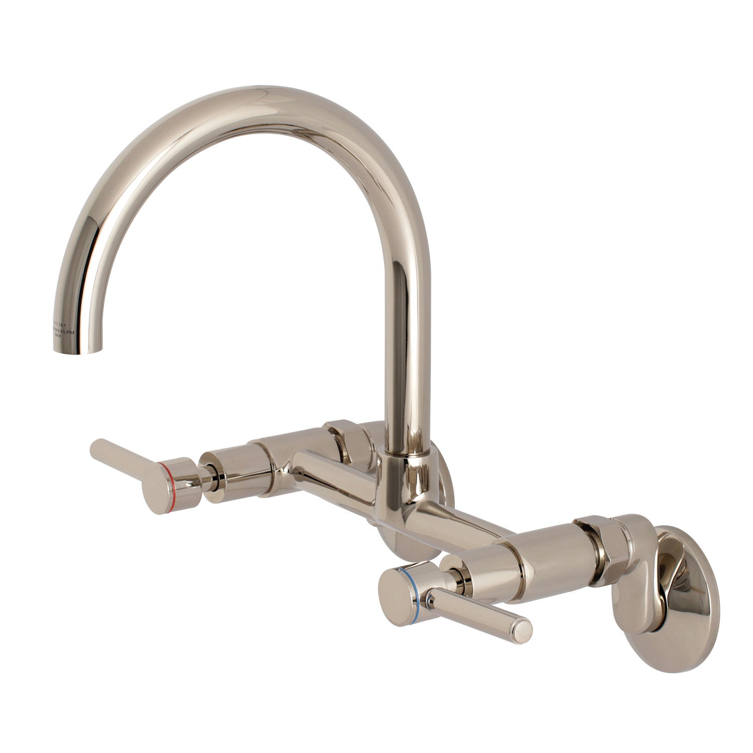 Kingston Sona KS814PN - Robinet de cuisine à deux poignées Concord 2 trous Wall Mount Bridge, nickel poli