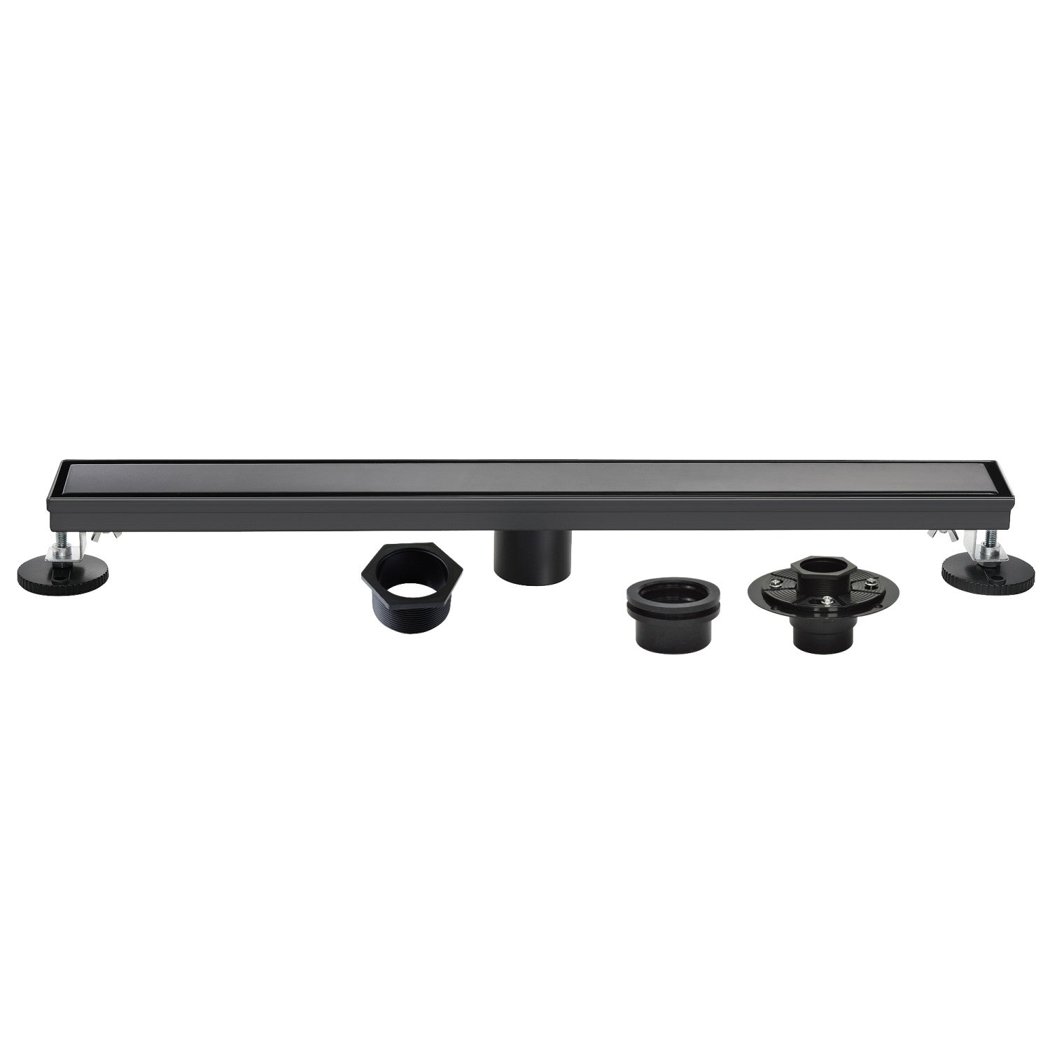 Kingston Watercourse BSFK3220 32-Inch Stainless Steel Linear Shower Drain with Reversible Tile Insert and Flat Grate, Drain with Base Flange and Hair Strainer, Matte Black