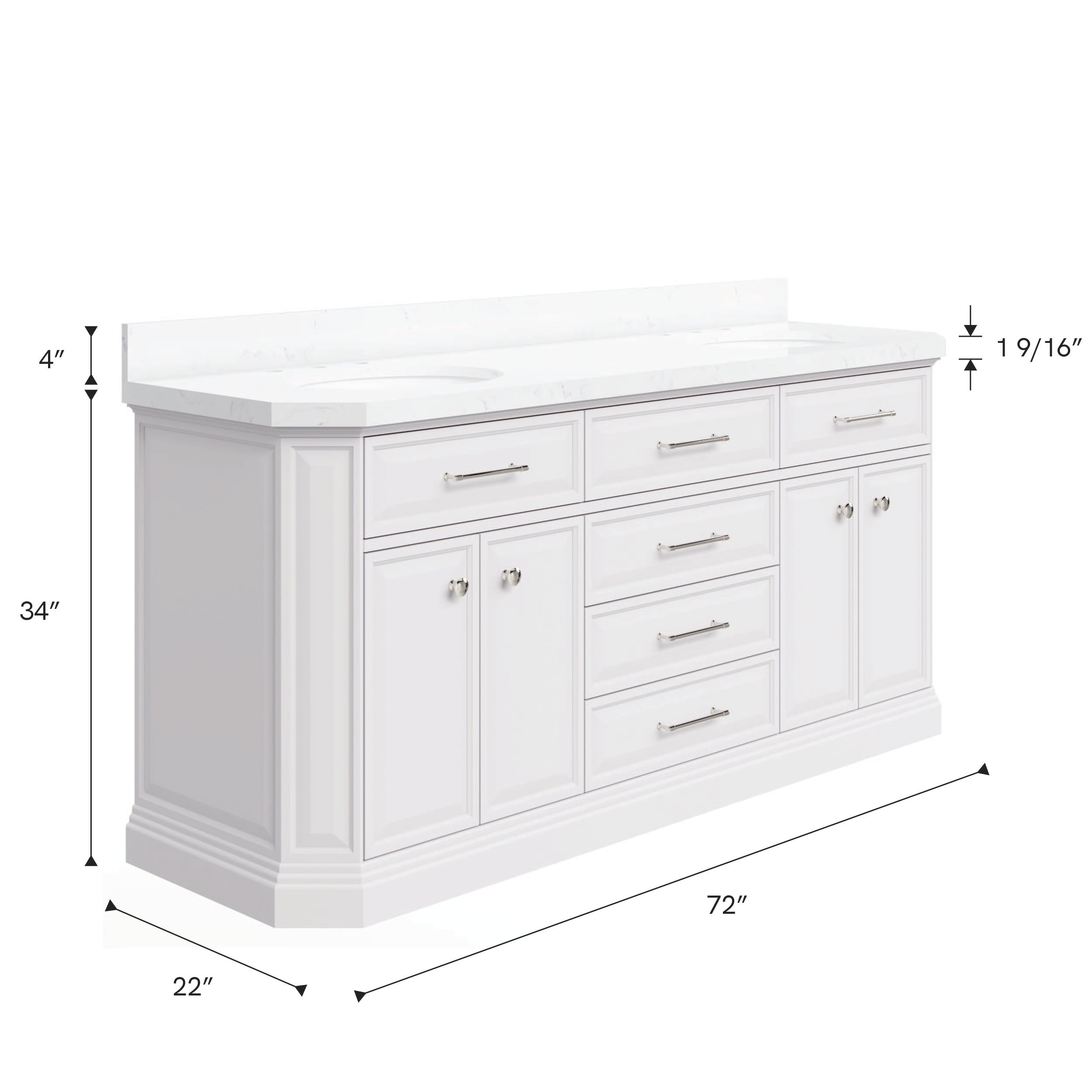 Kingston Luxe PA72QZ05PW - 72 in. x 22 in. Bathroom Vanity Quartz Top and White Basin, Pure White
