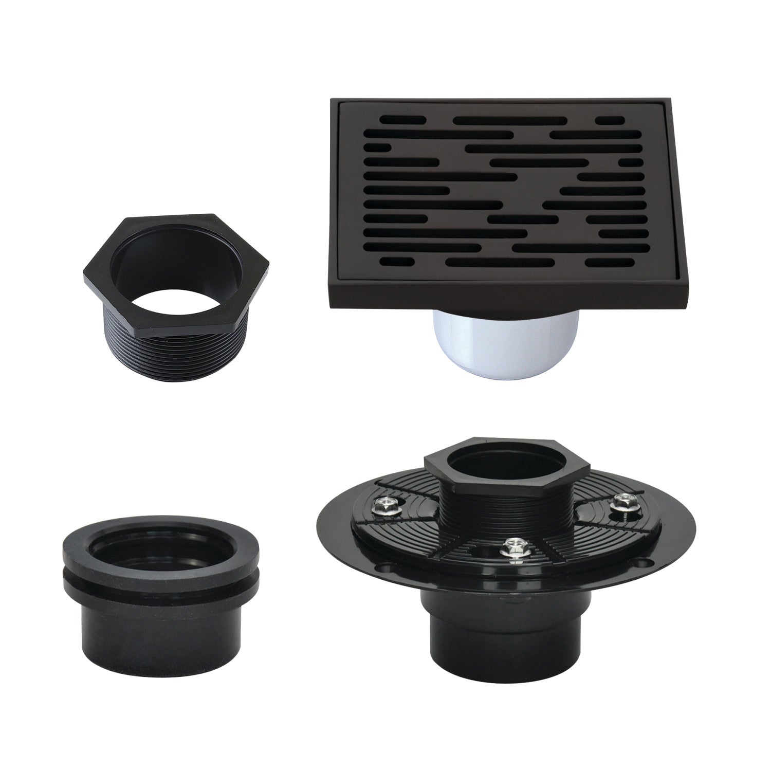 Kingston Watercourse BSFK6310ORB 4-Inch Brass Square Grid Shower Drain with Hair Strainer and Base Flange, Oil Rubbed Bronze