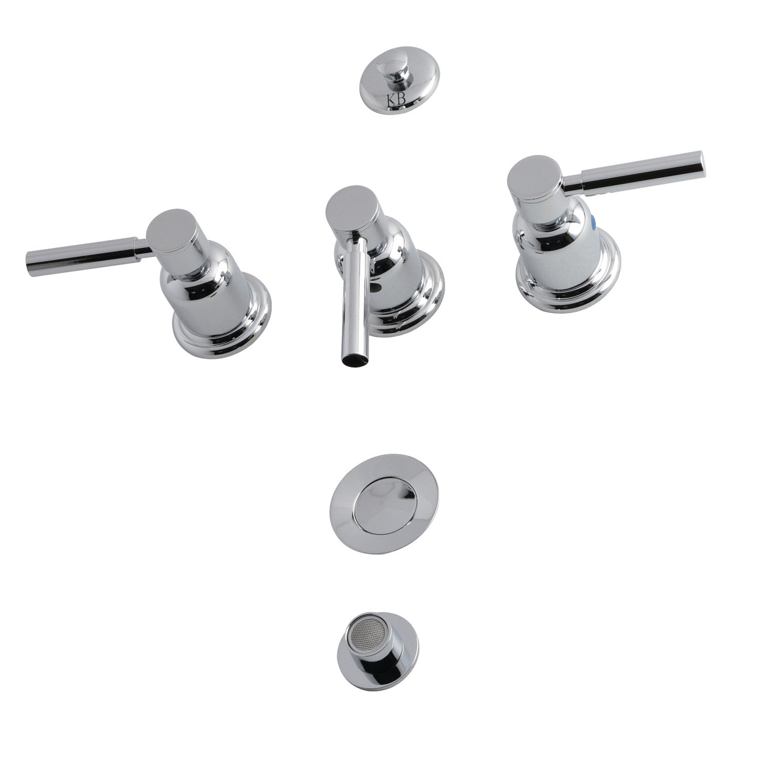 Kingston Sona KB6321DL - Robinet de bidet vertical à trois poignées Concord avec laiton à tirette, chrome poli