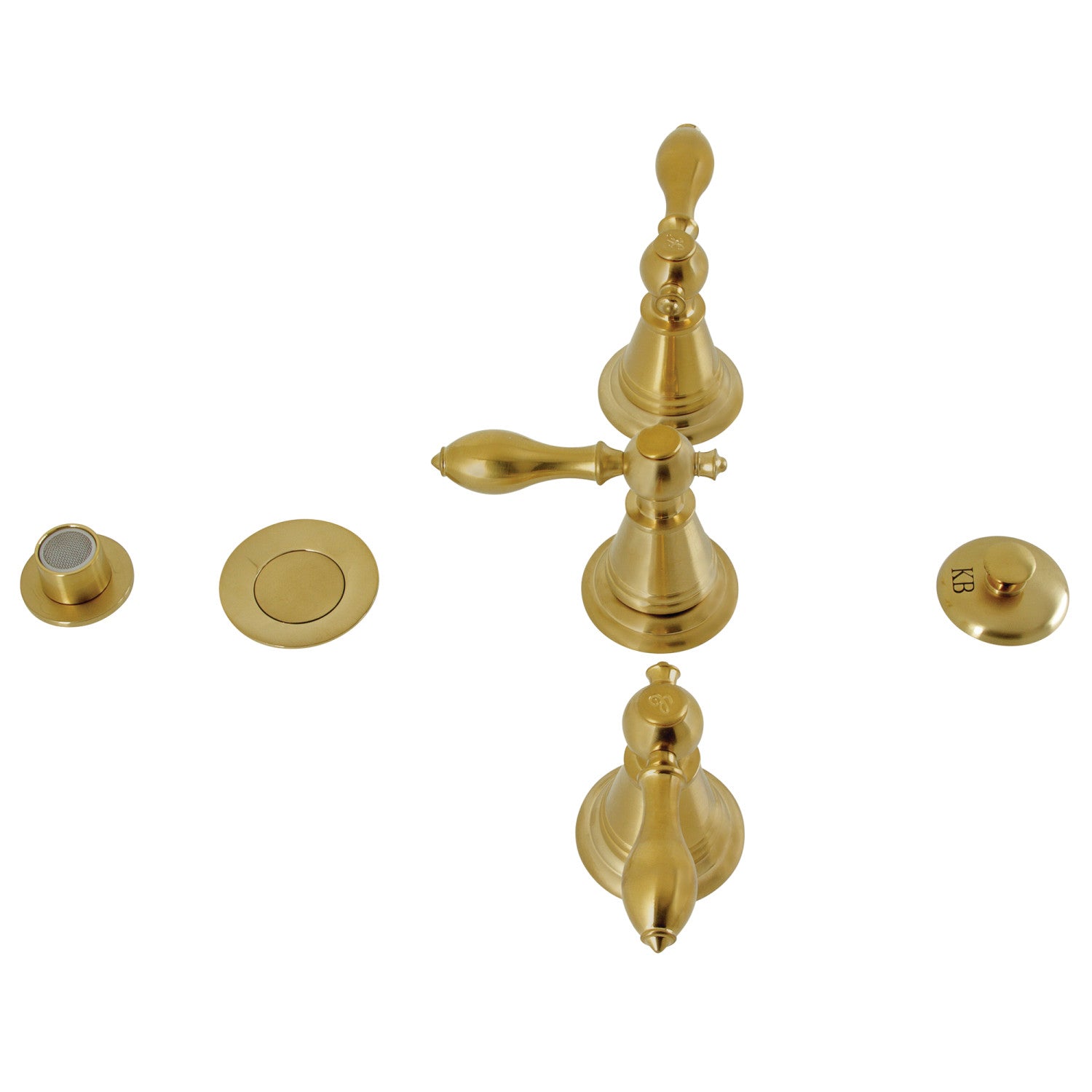 Kingston Heirloom KB327AL - Robinet de bidet vertical victorien à trois poignées avec laiton à tirette, laiton brossé