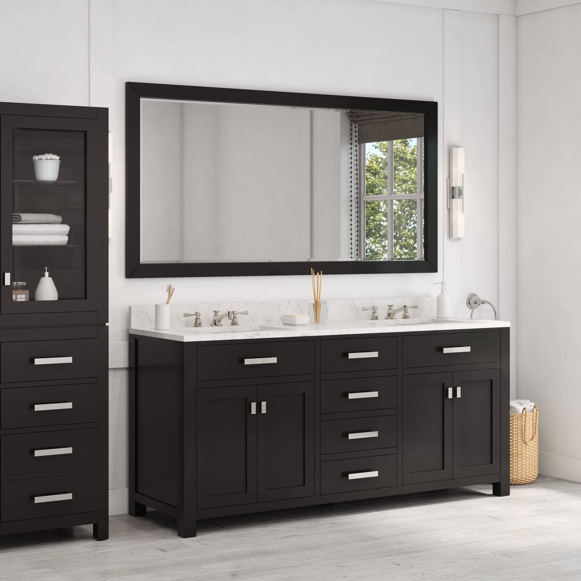 Kingston Luxe MS72CW01ES - 72 in. x 21.5 in. Bathroom Vanity Double Sink with Carrara White Marble Top, Espresso