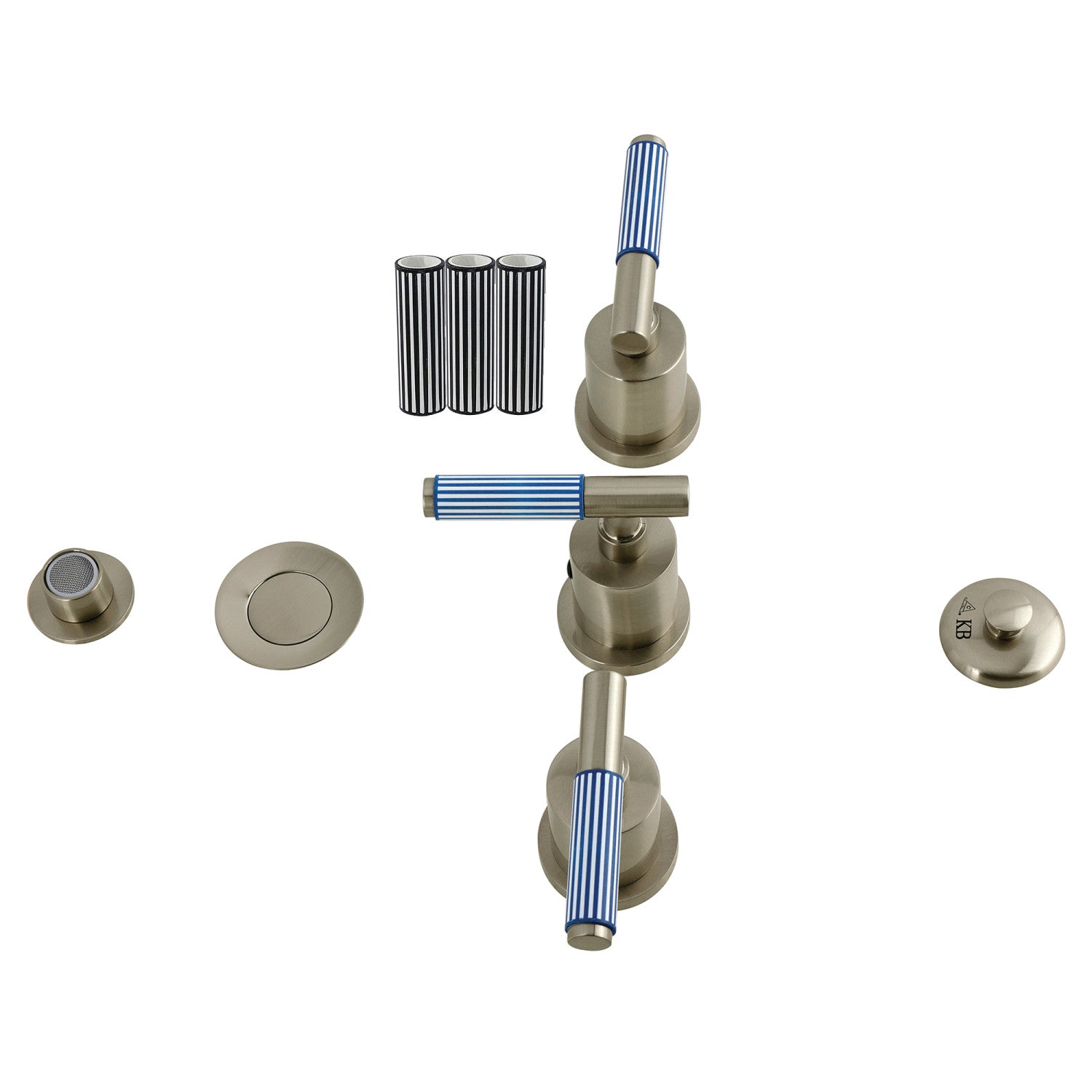 Kingston Sona KB6328KPS - Robinet à trois poignées avec poignée moletée et à tirette en laiton, nickel brossé