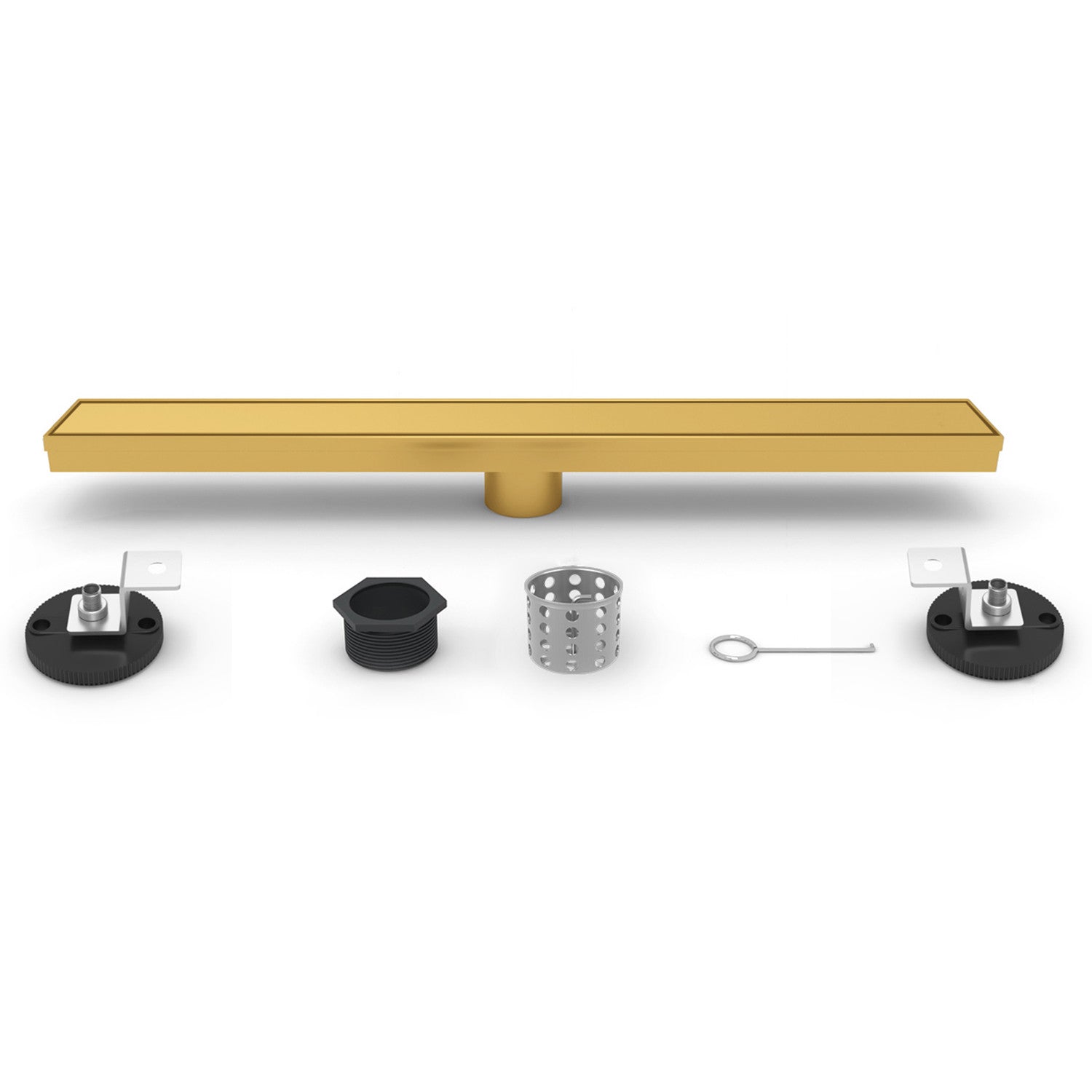 Kingston Watercourse BSF3227 32-Inch Stainless Steel Linear Shower Drain with Reversible Tile Insert and Flat Grate, Brushed Brass