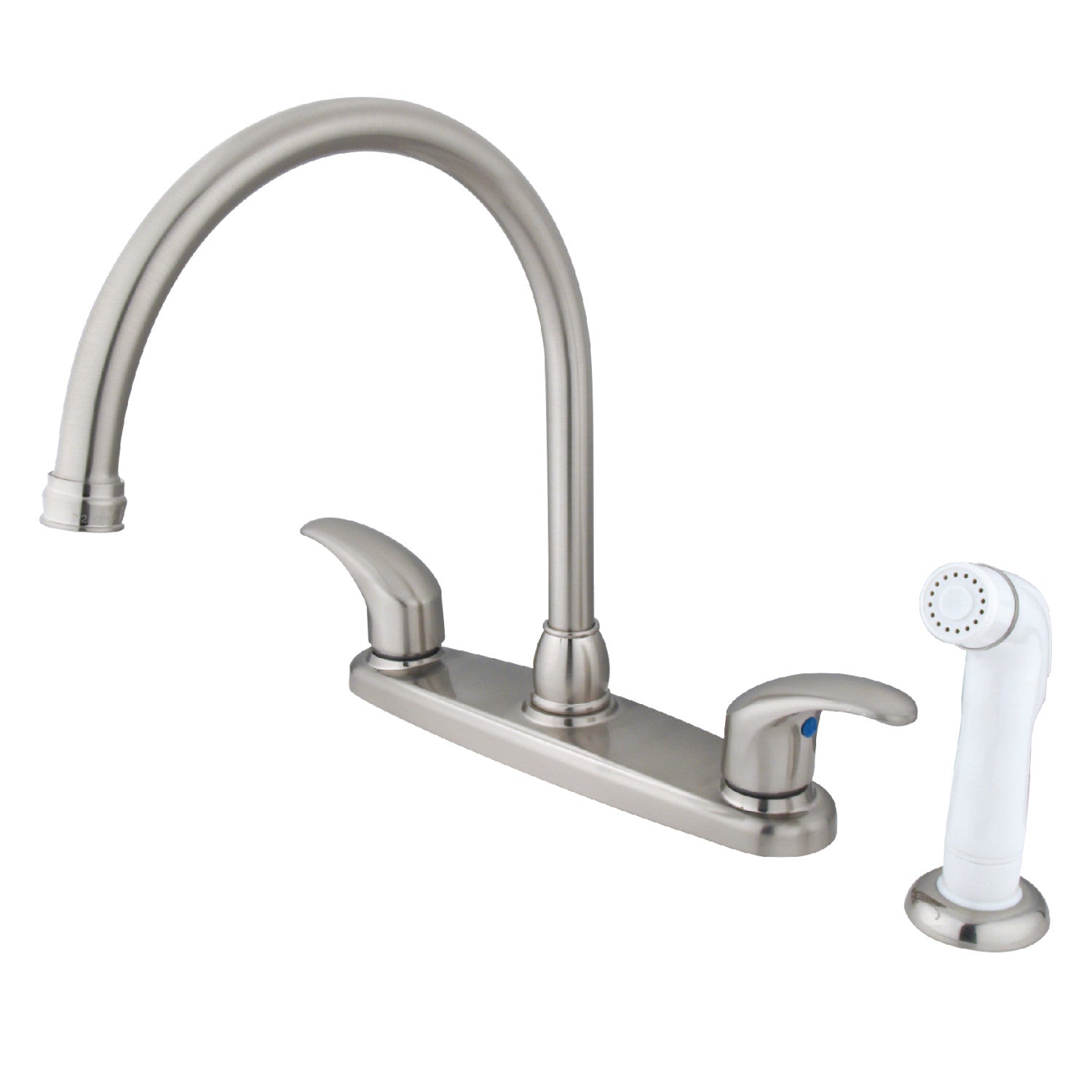 Kingston Tulare KB6798LL - Robinet de cuisine à deux poignées 4 trous 8" avec pulvérisateur latéral, nickel brossé