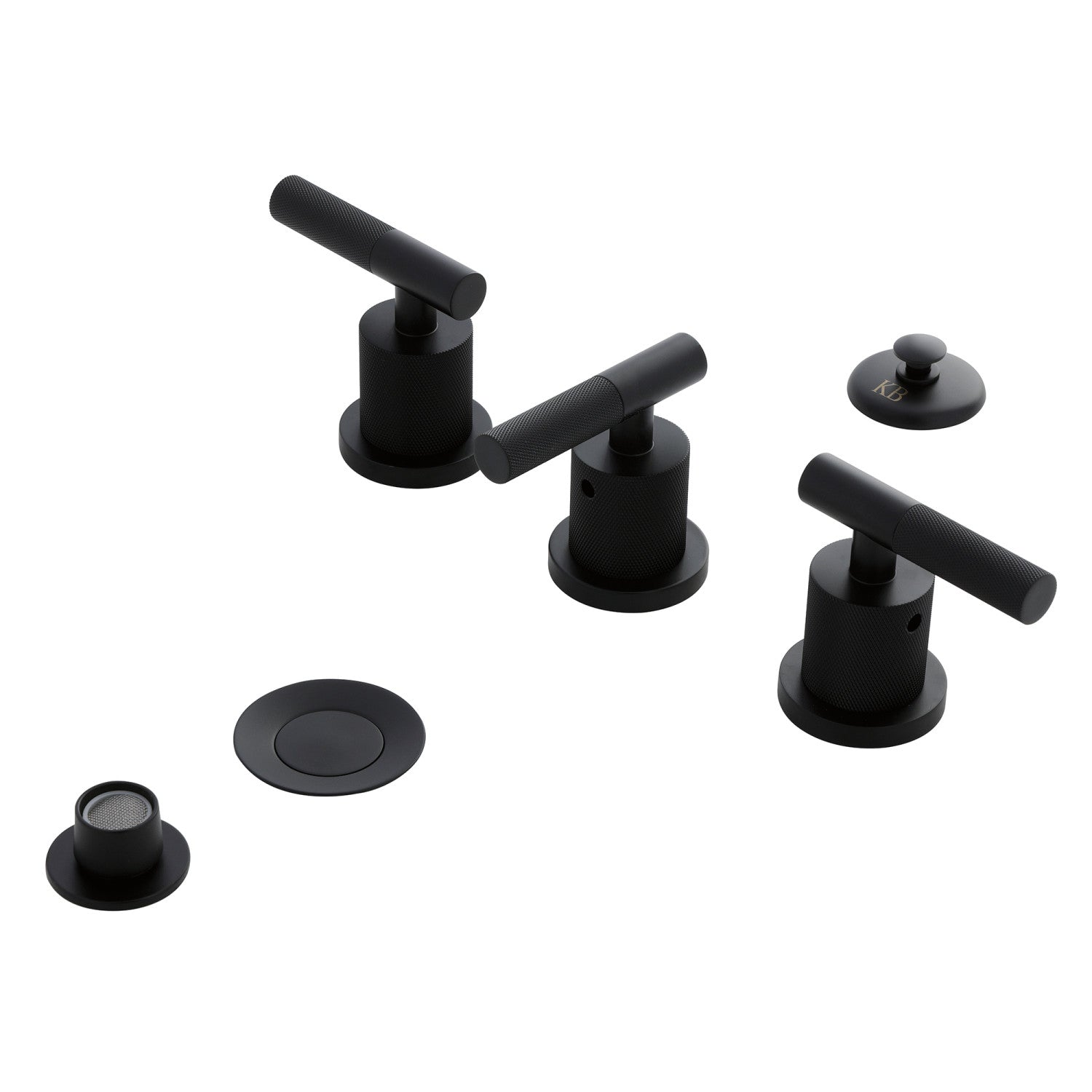 Kingston Sona KB6320KNL - Robinet de bidet à trois poignées avec poignée moletée et à tirette en laiton, noir mat