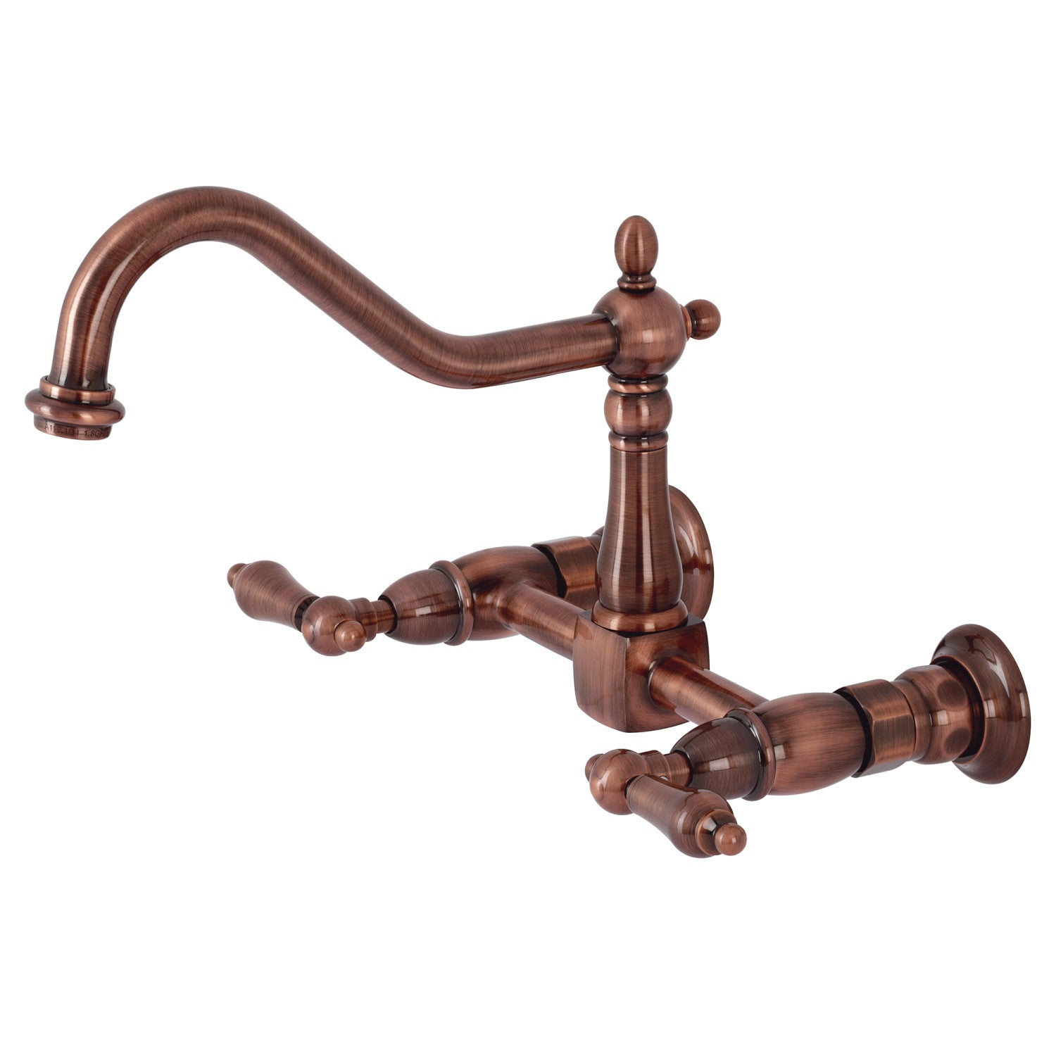 Kingston Heirloom KS124ALAC - Robinet de cuisine à deux poignées Heritage 2 trous Wall Mount Bridge, cuivre antique