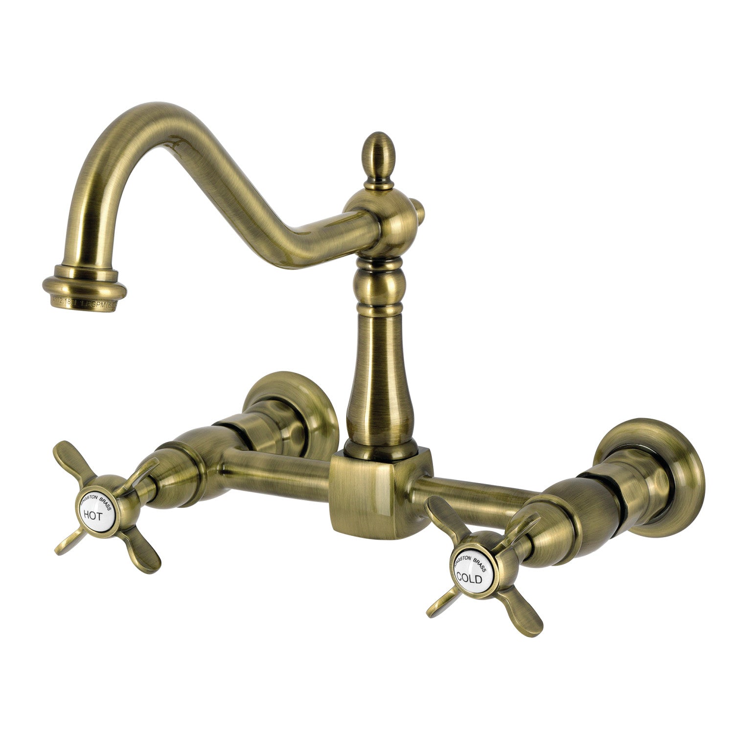 Kingston Heirloom KS1243BEX - Robinet de cuisine à deux poignées 2 trous Wall Mount Bridge, laiton antique