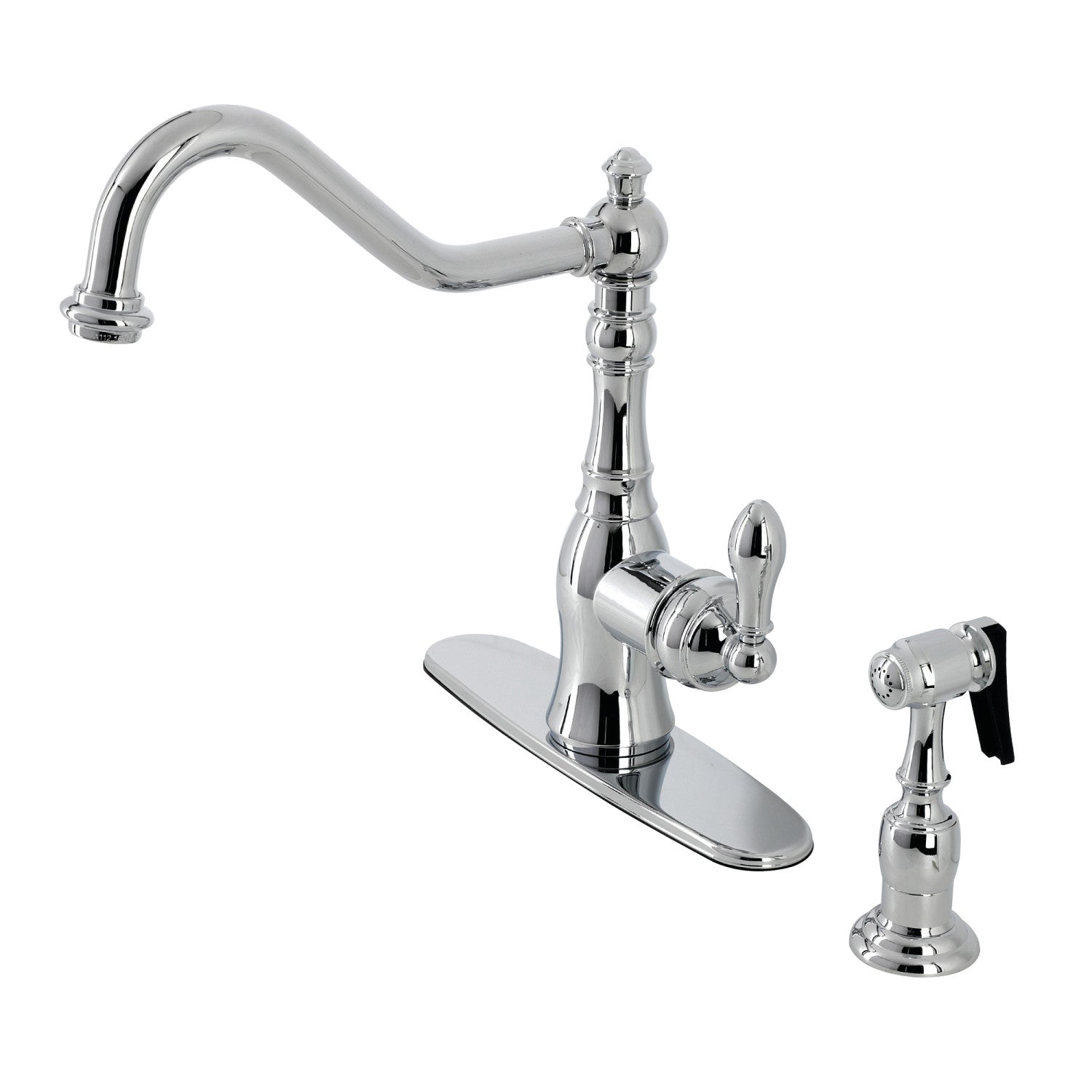 Kingston Heirloom GSY7701ACLBS - Robinet de cuisine américain classique à une poignée 2-or-4 trou de montage de pont avec pulvérisateur latéral en laiton, chrome poli