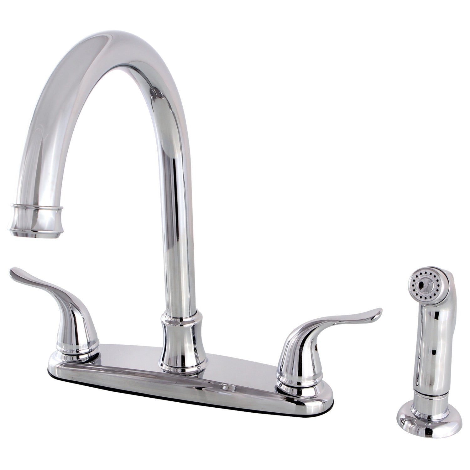 Kingston Tulare FB7791YLSP - Robinet de cuisine à deux poignées Yosemite 4 trous 8" avec pulvérisateur latéral, chrome poli