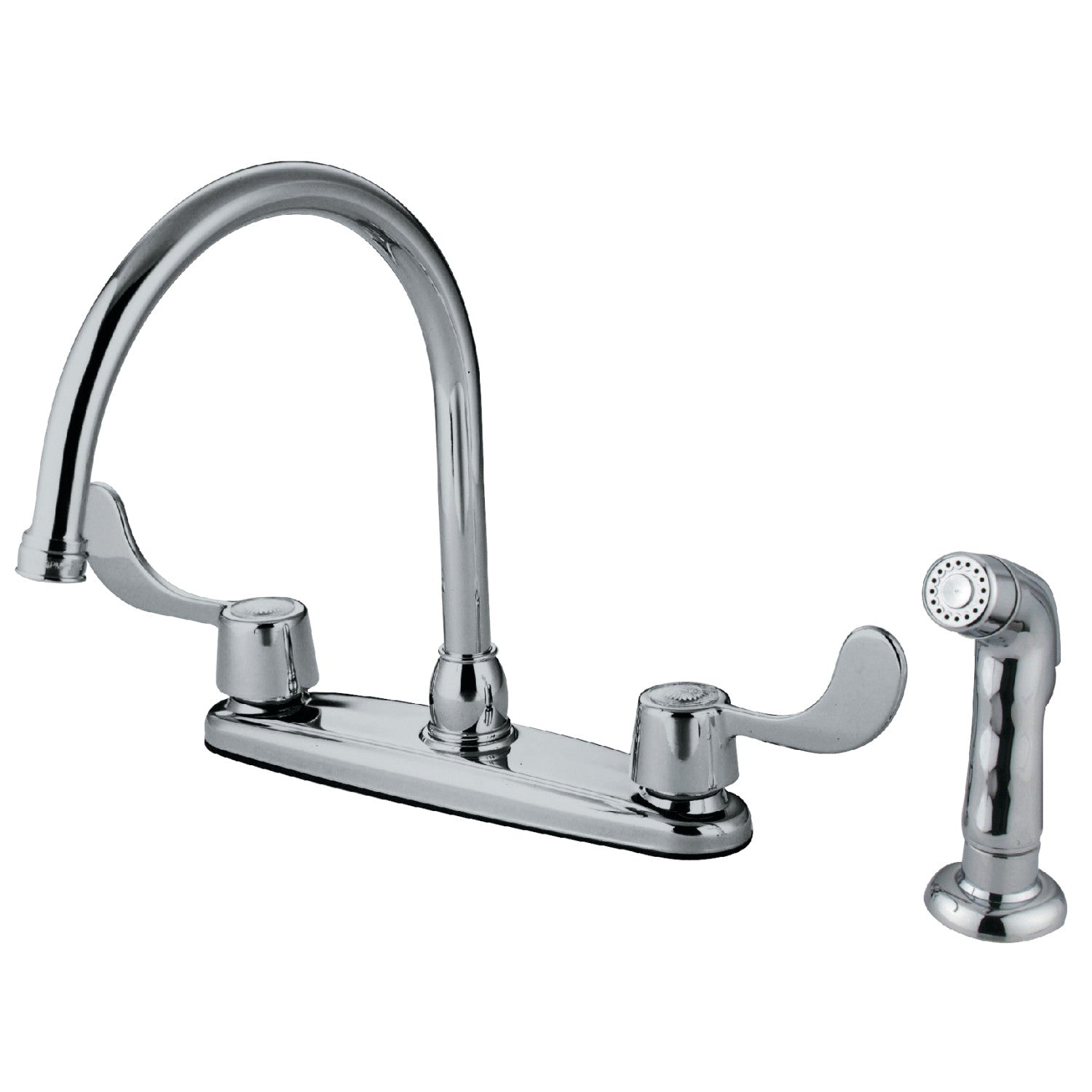 Kingston Tulare KB782SP - Robinet de cuisine central à deux poignées Vista 4 trous 8" avec pulvérisateur latéral, chrome poli
