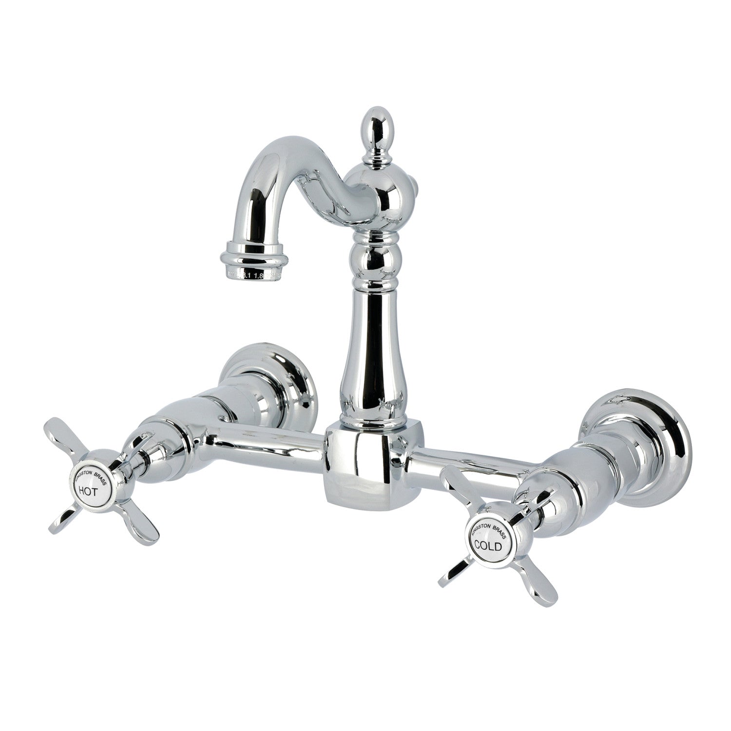 Kingston Heirloom KS2441BEX - Robinet de cuisine à deux poignées 2 trous Wall Mount Bridge, chrome poli