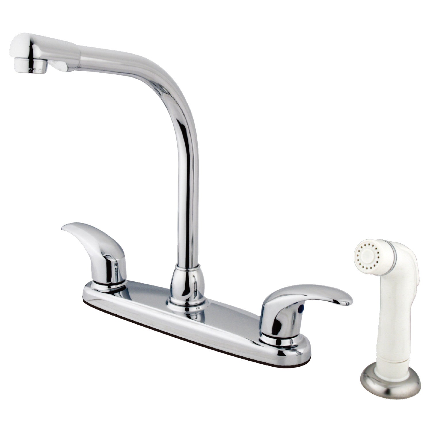 Kingston Tulare KB711LL - Robinet de cuisine central à deux poignées 4 trous 8" avec pulvérisateur latéral, chrome poli