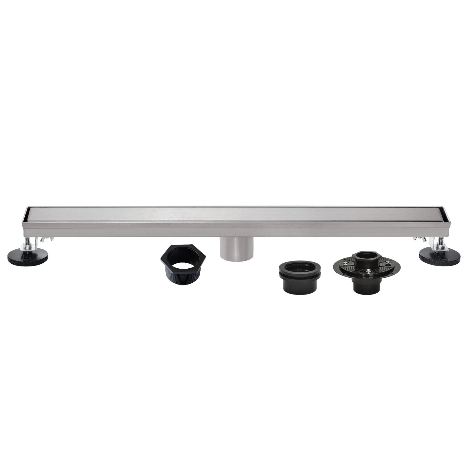 Kingston Watercourse BSFK2828 28-Inch Stainless Steel Linear Shower Drain with Reversible Tile Insert and Flat Grate, Drain with Base Flange and Hair Strainer, Brushed Nickel