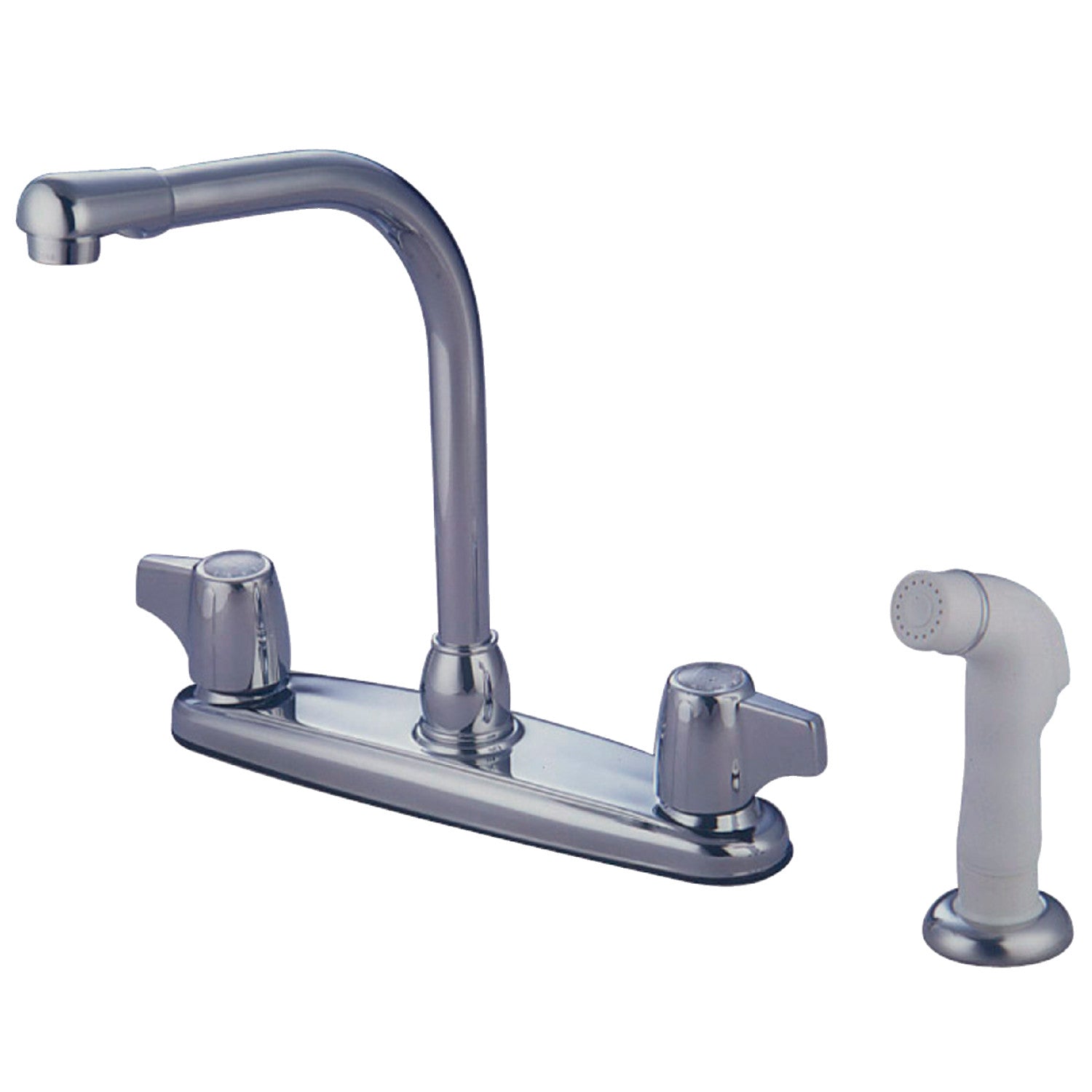 Kingston Tulare KB742 Robinet de cuisine à deux poignées 4 trous 8" Centerset avec pulvérisateur latéral, chrome poli