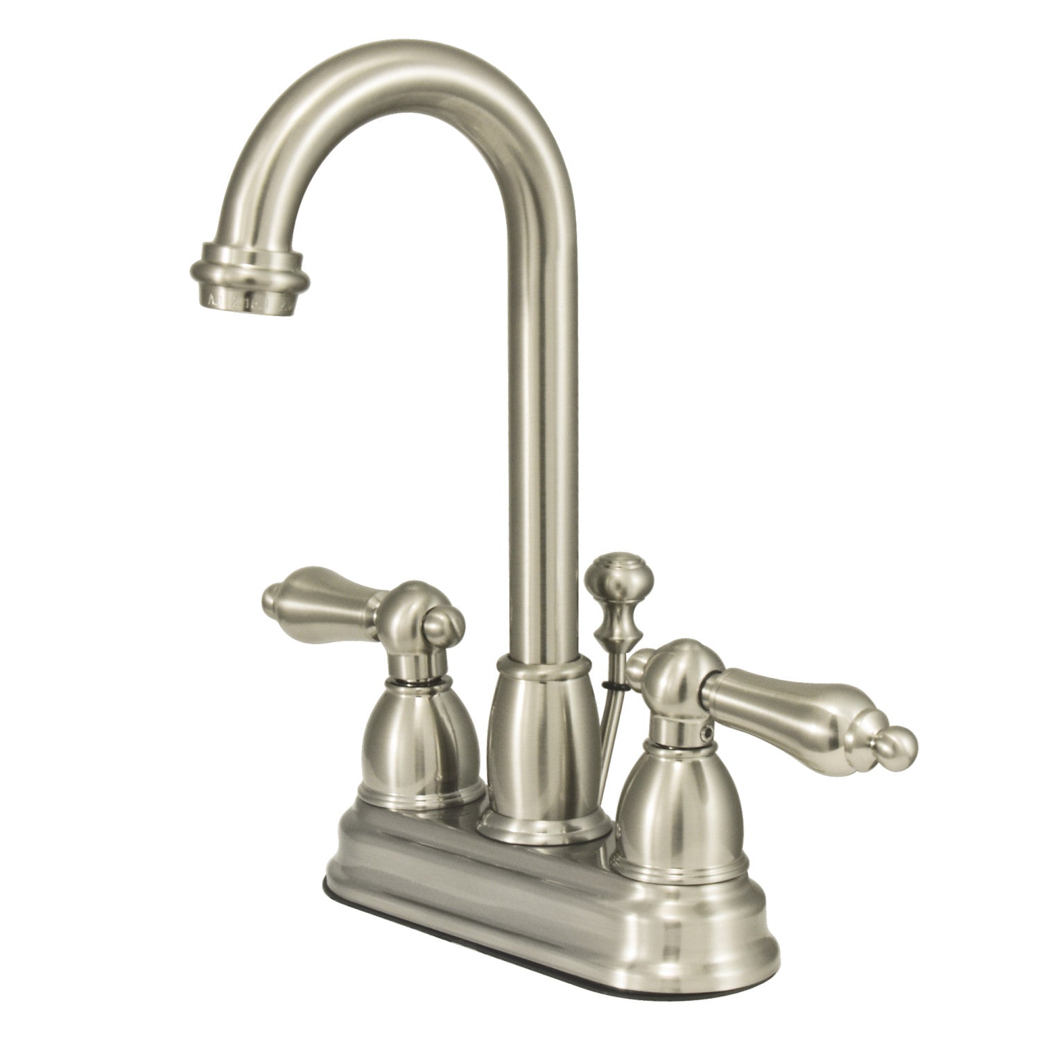Kingston Heirloom KB3618AL - Robinet de salle de bain à double poignée de restauration 3 trous montage sur plage 4-Inch Centerset avec drain à tirette, nickel brossé