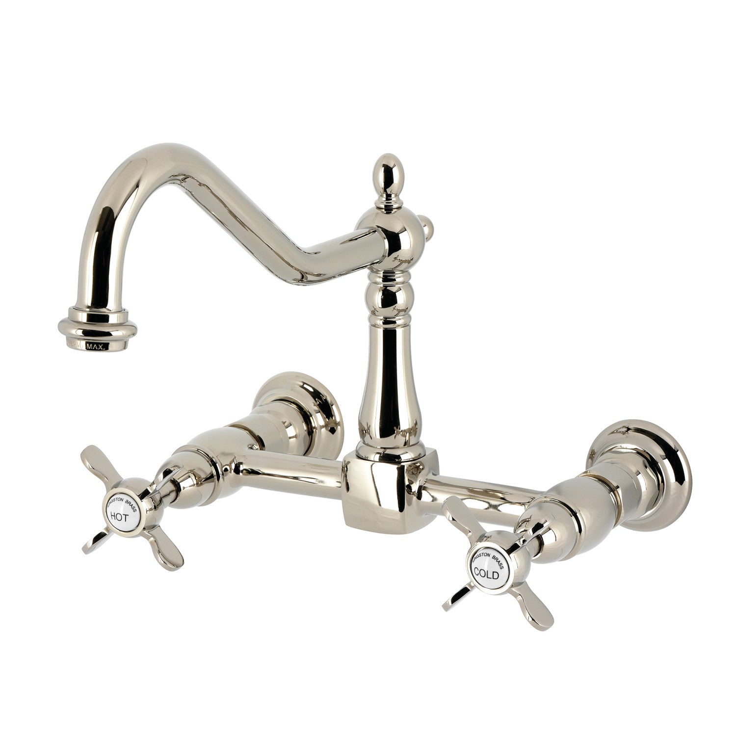 Kingston Heirloom KS1246BEX - Robinet de cuisine à deux poignées 2 trous Wall Mount Bridge, nickel poli