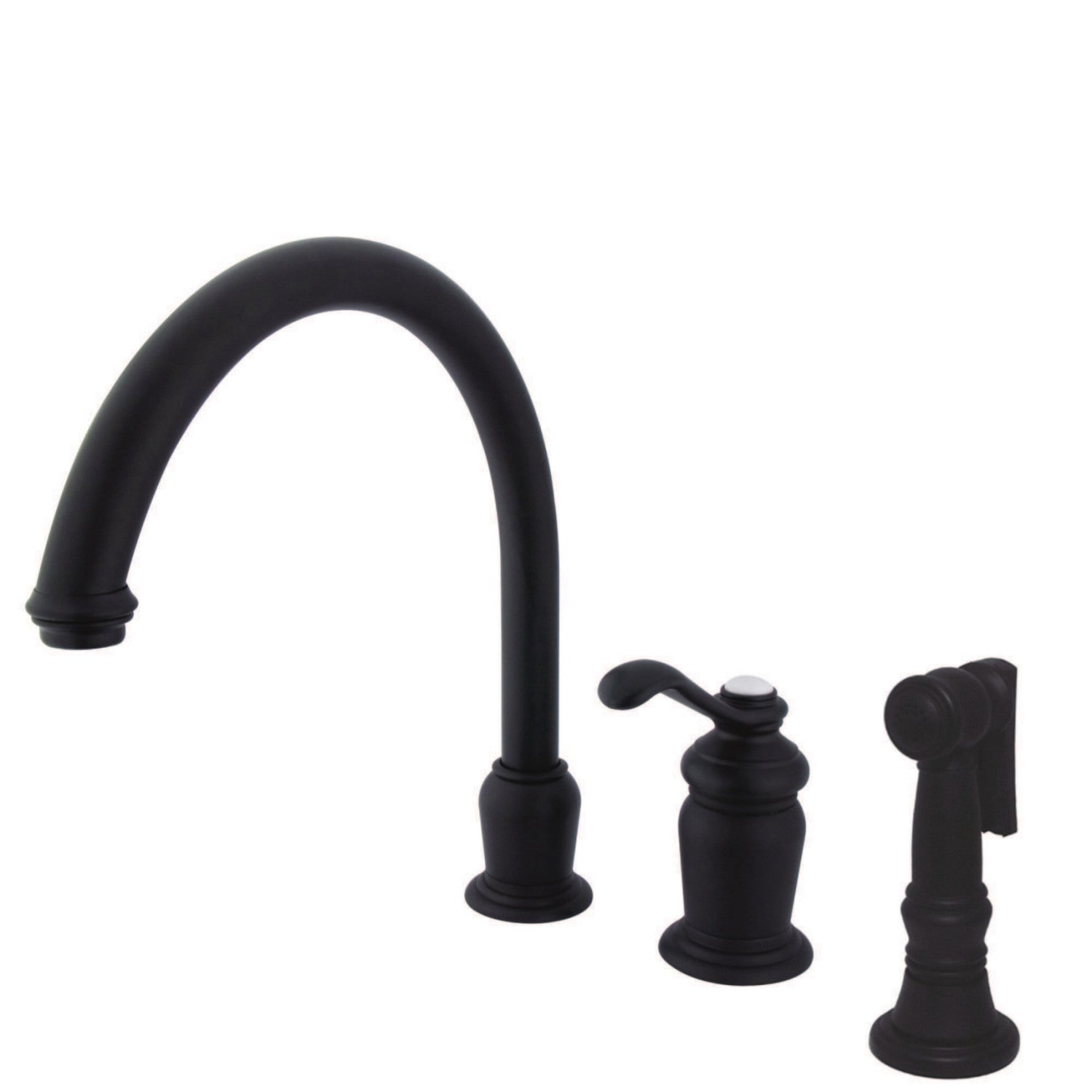 Kingston Tulare KS7825TLBS - Robinet de cuisine à une poignée Templeton 3 trous avec pulvérisateur en laiton, bronze huilé