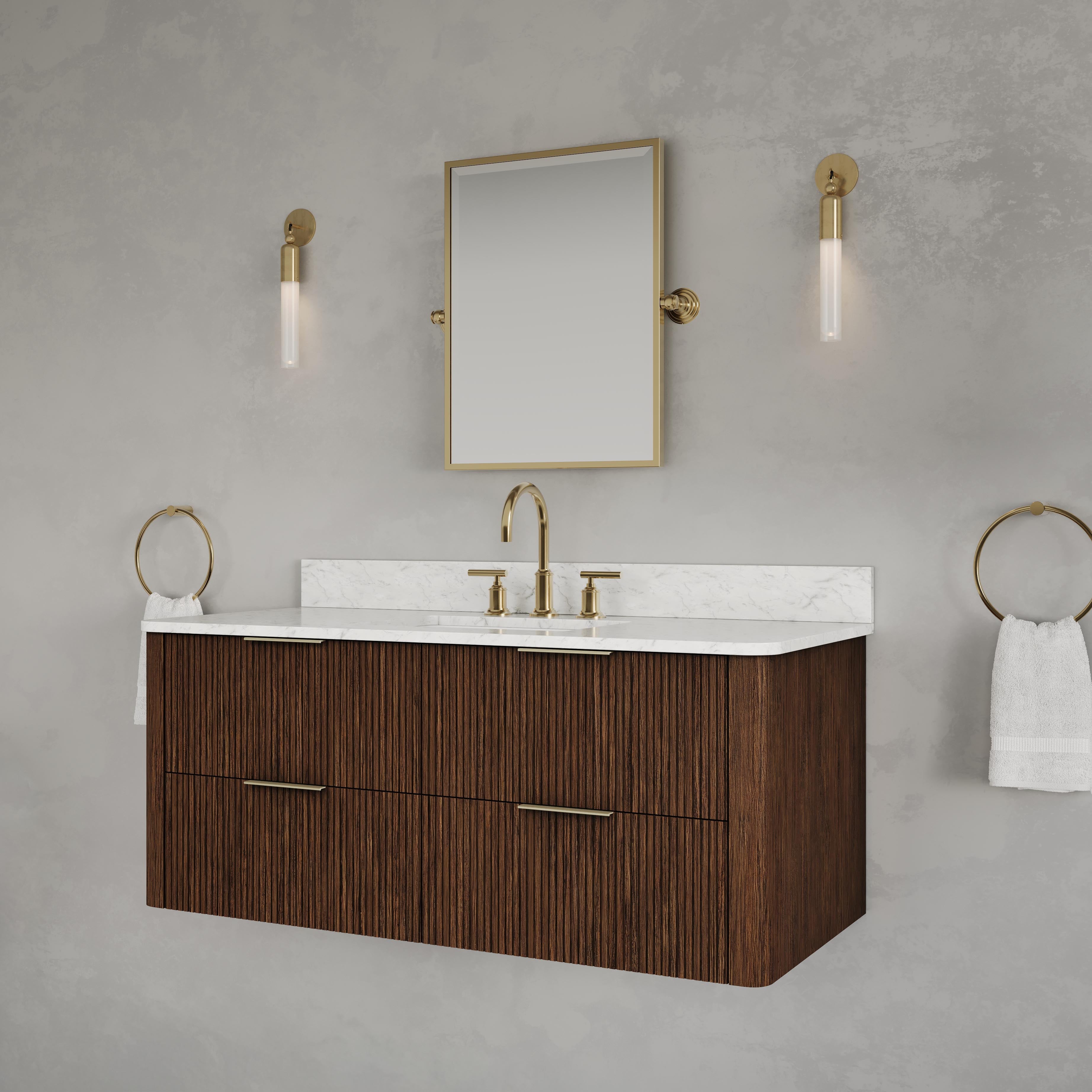 Kingston Luxe EU48EM00TO - 48 in. x 22 in. Bathroom Vanity Single Sink Freestanding with Carrara White Engineered Stone Top, Truffle Oak