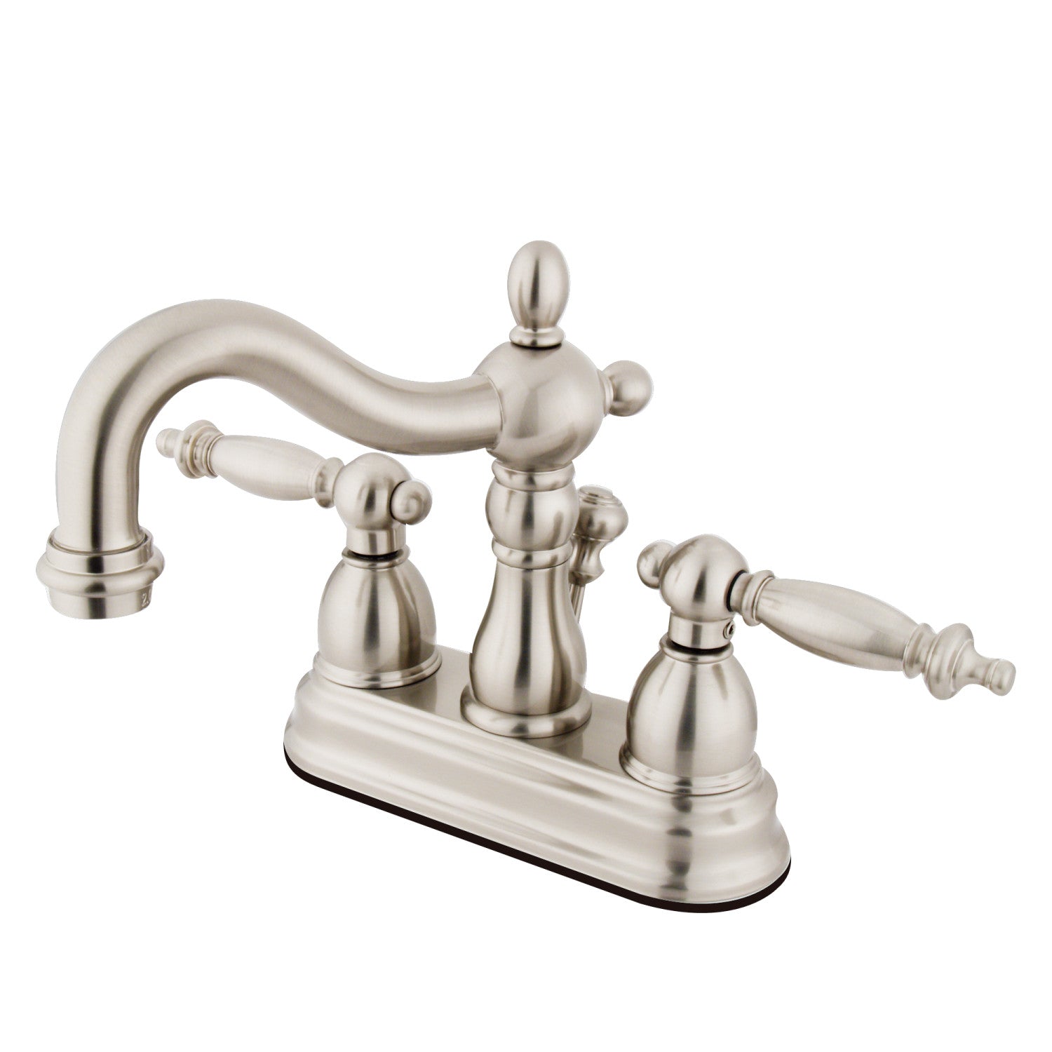 Kingston Heirloom KB1608TL - Heritage Double-Handle 3 trous montage sur plage 4-Inch Centerset Robinet de salle de bains avec drain à tirette, Nickel brossé