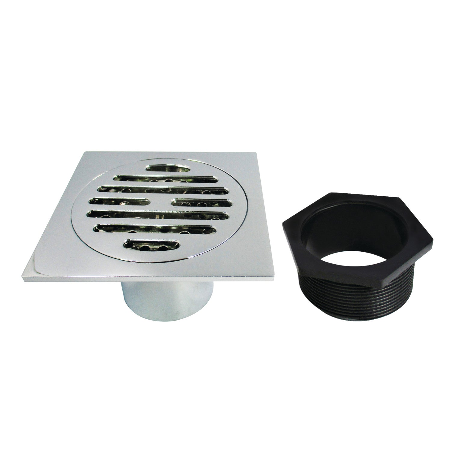 Kingston Watercourse BSF4262C 4-Inch Brass Square Grid Shower Drain with Hair Strainer, Polished Chrome