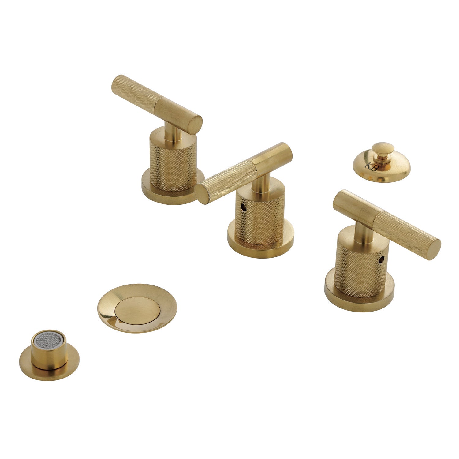 Kingston Sona KB6327KNL - Robinet de bidet convergent à trois poignées avec poignée moletée et à tirette en laiton, laiton brossé