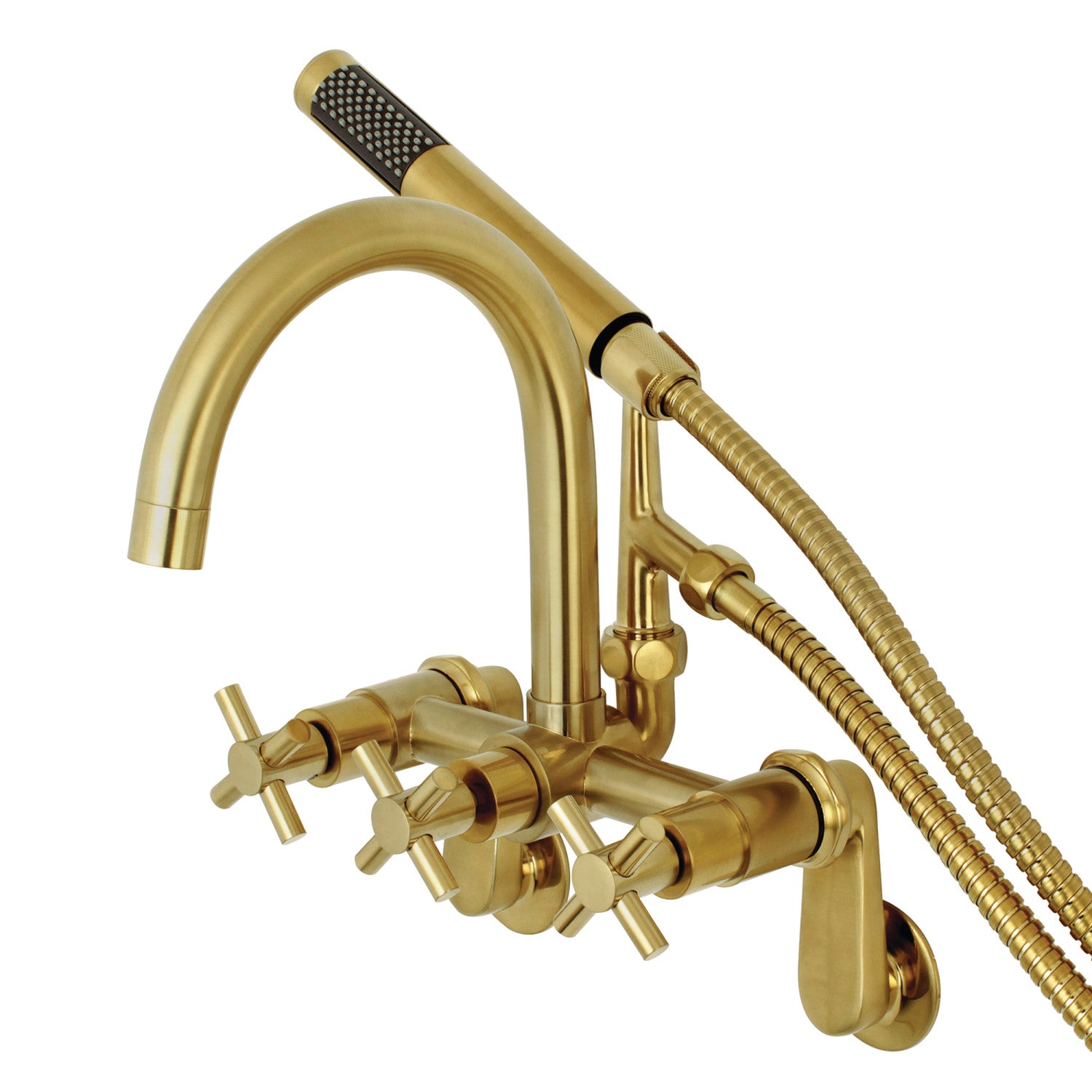 Kingston Sona AE8157DX - Robinet de baignoire à trois poignées Concord 2 trous avec douche à main, laiton brossé