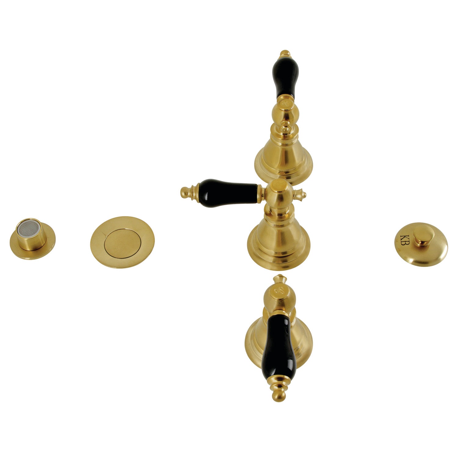 Kingston Heirloom KB327AKL - Robinet de bidet vertical à trois poignées avec couvercle en laiton, laiton brossé