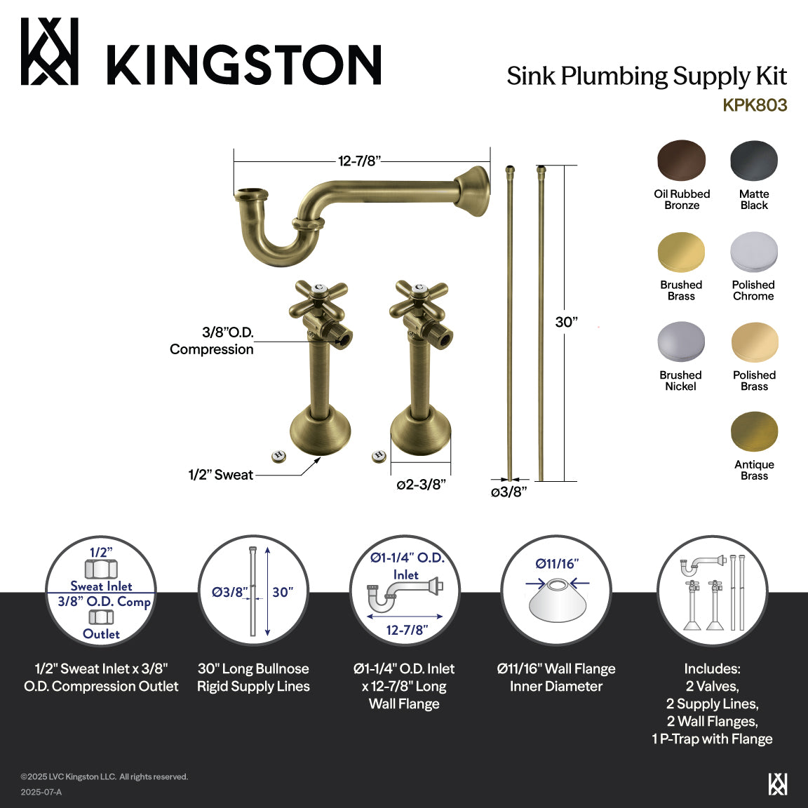 Kingston Heirloom KPK807 - Trimscape Traditional Plumbing Supply Kit Combo, Brushed Brass