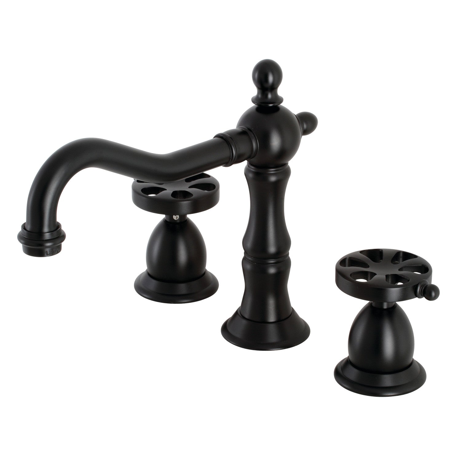 Kingston Heirloom KS1970RX - Belknap Robinet de salle de bain à deux poignées 3 trous Robinet de salle de bain à large montage avec à tirette en laiton, noir mat