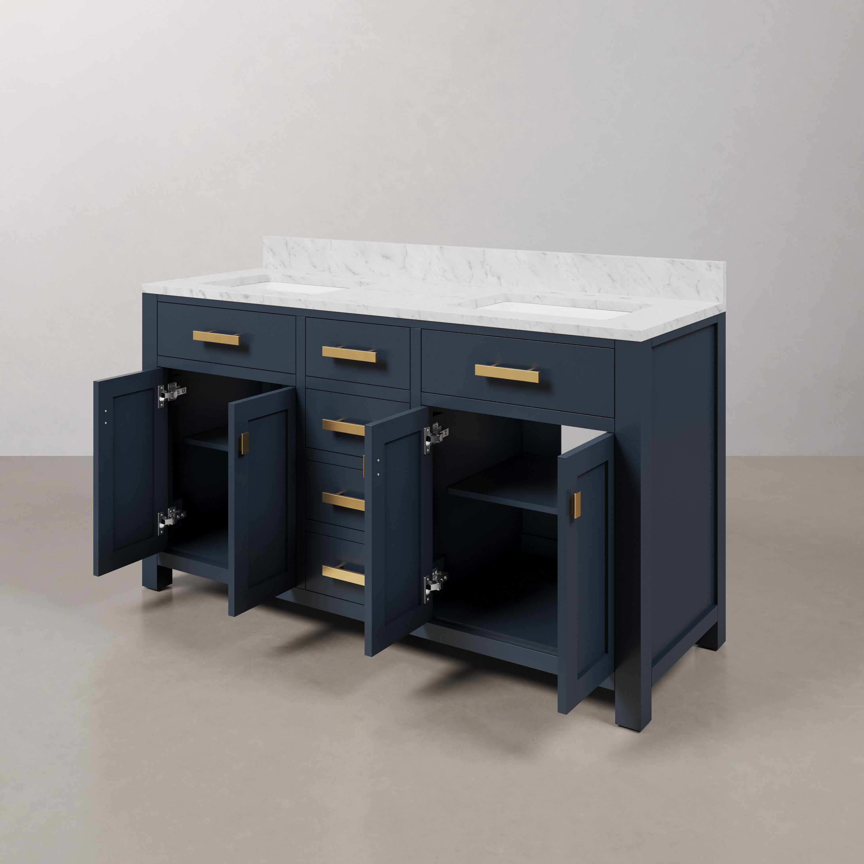 Kingston Luxe MS60CW06MB - 60 in. x 21.5 in. Bathroom Vanity Marble Top in Carrara White and White Basin, Monarch Blue