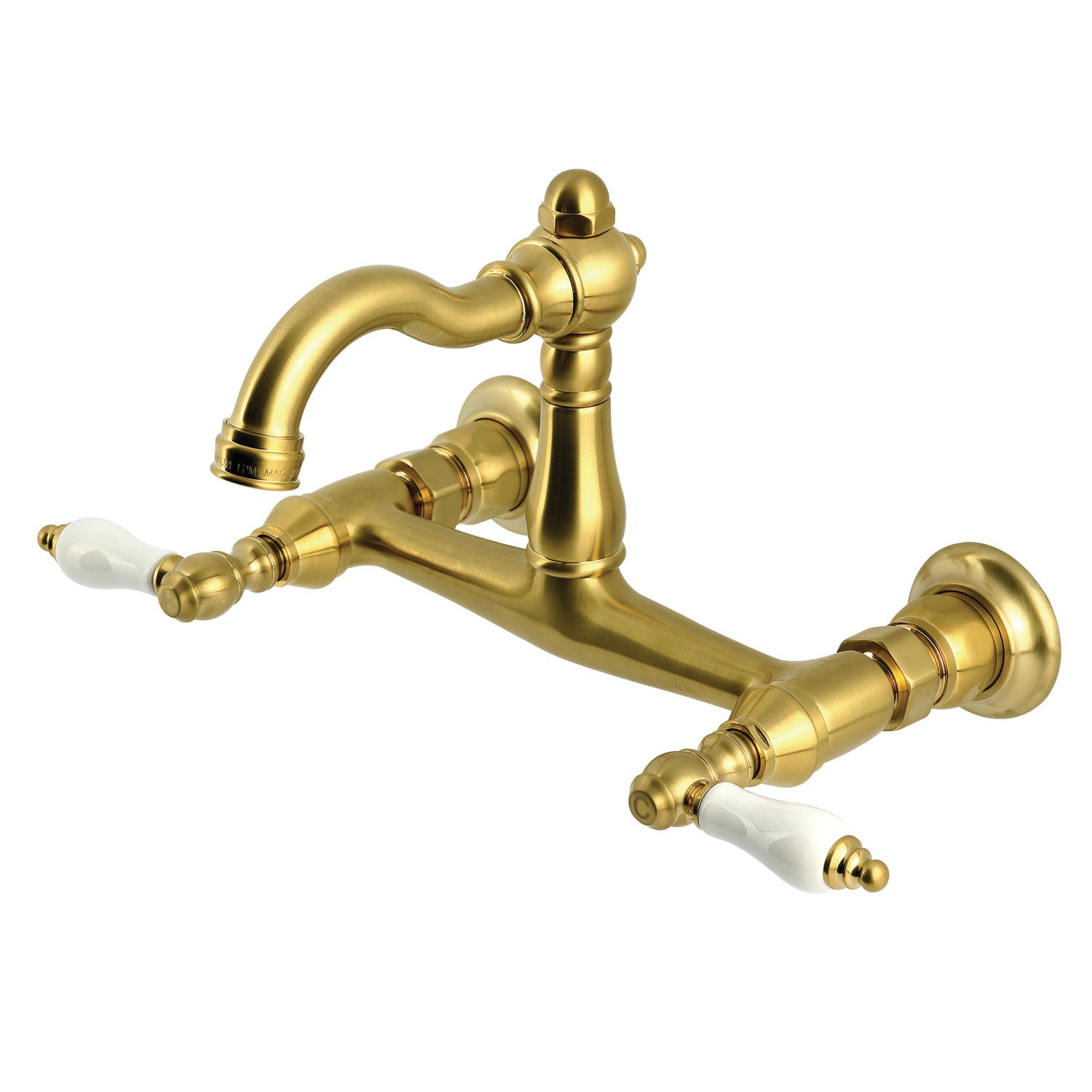 Kingston Heirloom KS3257PL - Robinet de cuisine à deux poignées vintage 2 trous Wall Mount Bridge, laiton brossé