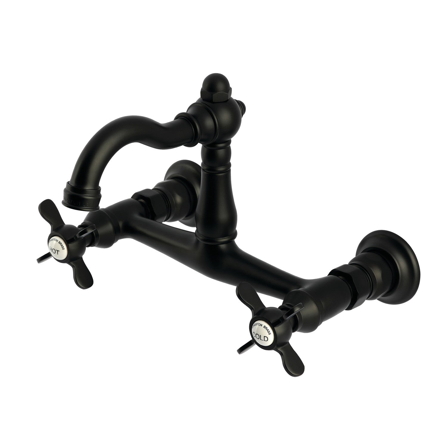 Kingston Heirloom KS3250BEX - Robinet de cuisine à deux poignées vintage 2 trous Wall Mount Bridge, noir mat