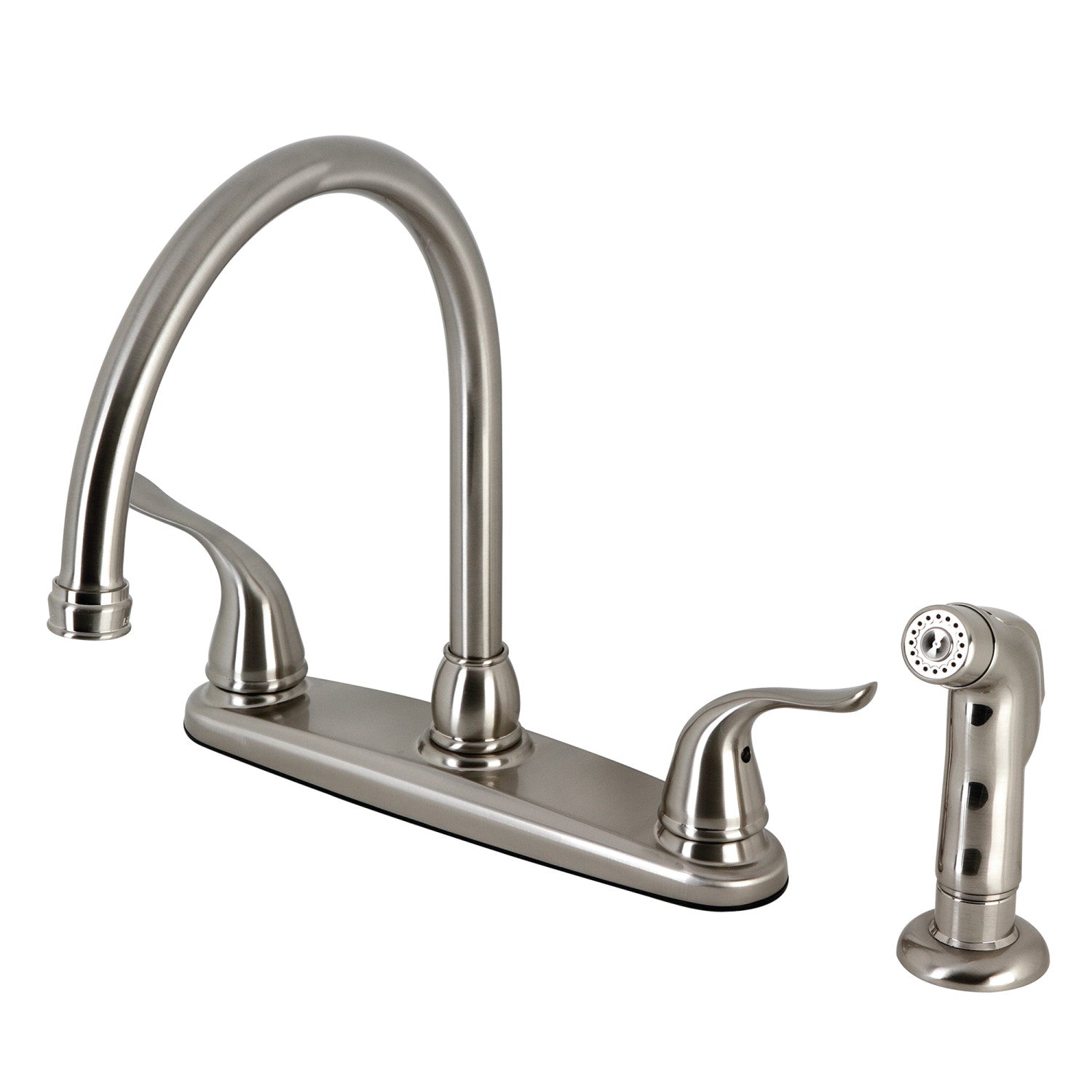 Kingston Tulare KB798YLSP - Robinet de cuisine à deux poignées Yosemite 4 trous 8" avec pulvérisateur latéral, nickel brossé