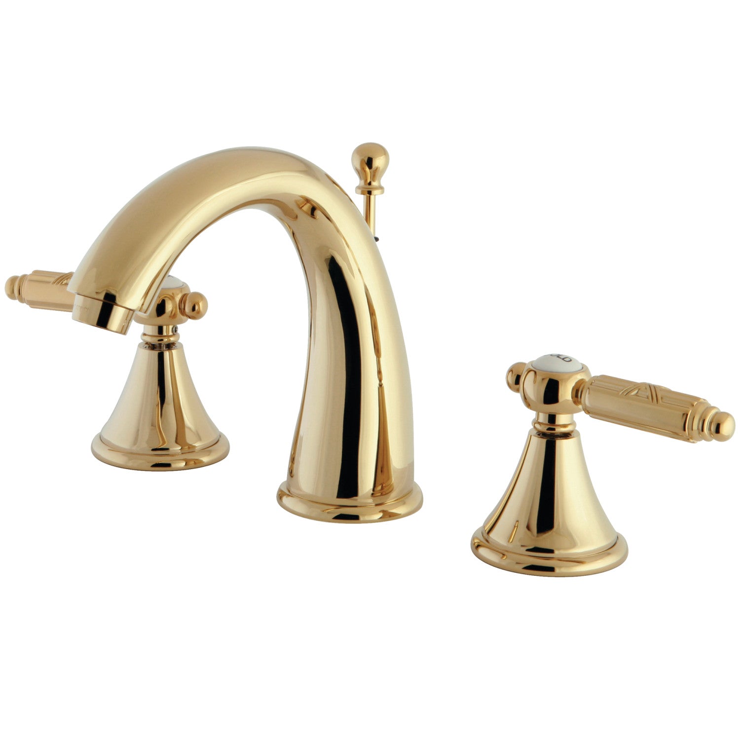Kingston Heirloom FS7982GL - Robinet de salle de bain à grande échelle à deux poignées géorgienne 3 trous Mount avec à tirette en laiton poli