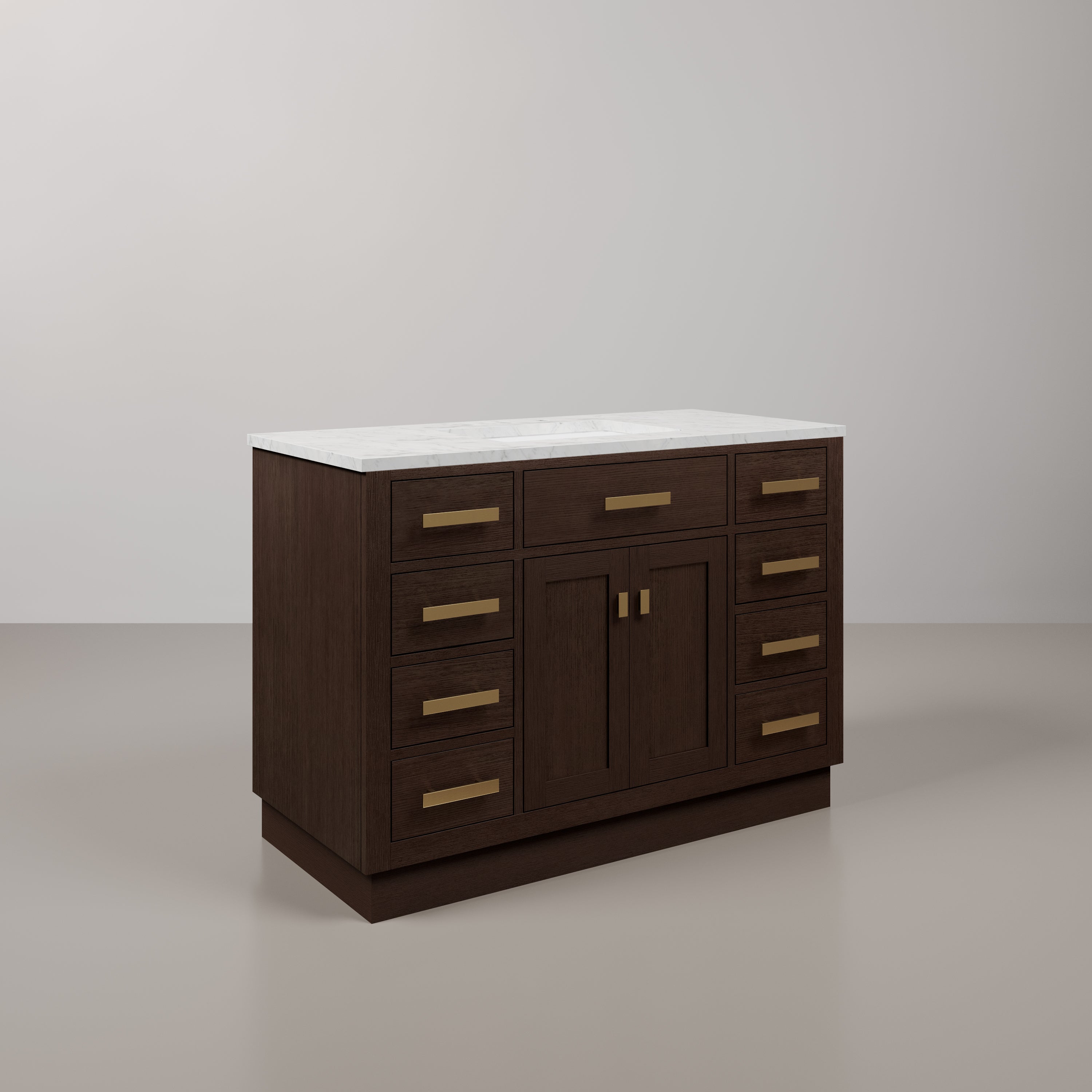 Kingston Luxe CH48CW06BK - 48 in. x 21.5 in. Bathroom Vanity Marble Top and White Basin, Brown Oak