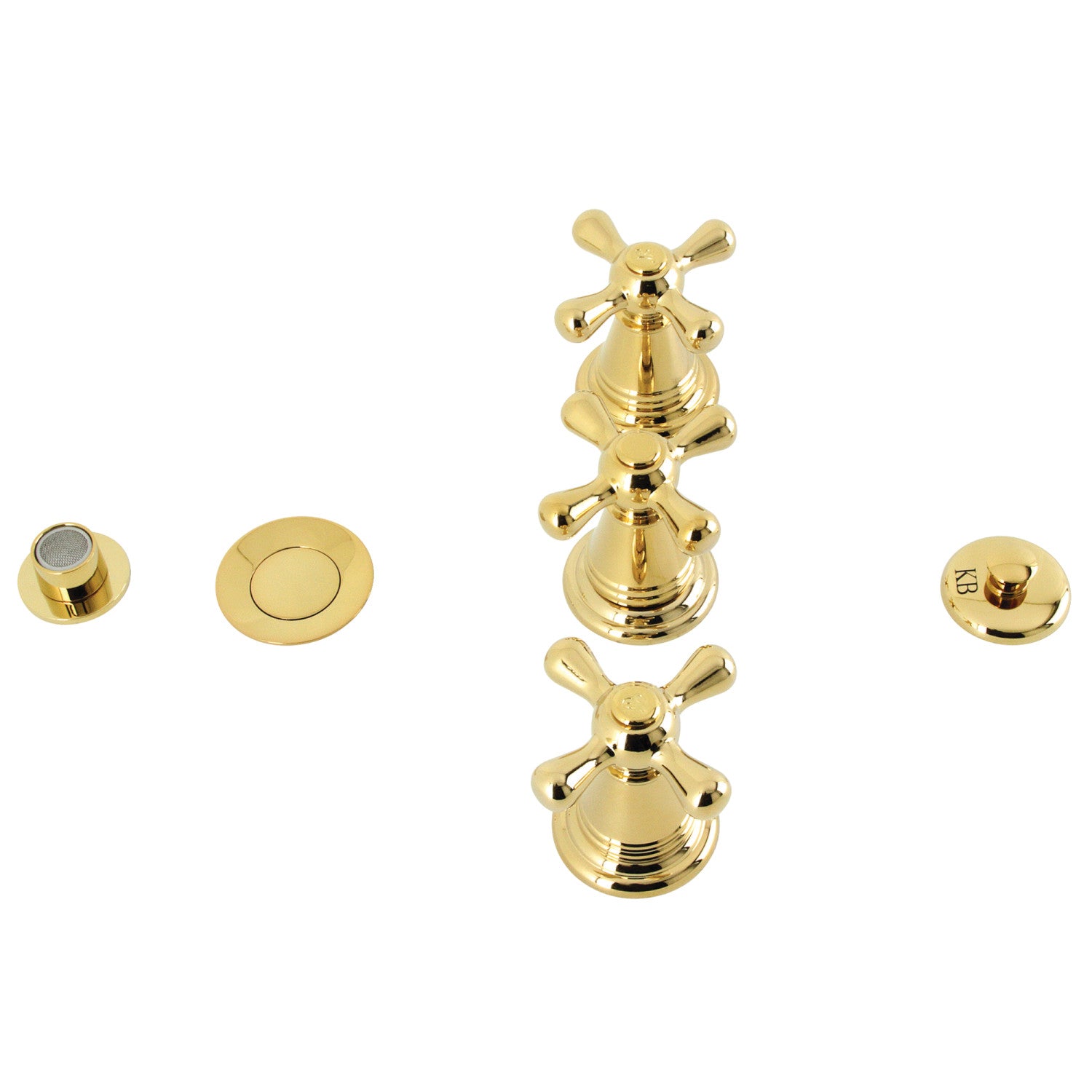 Kingston Heirloom KB322AX - Robinet de bidet vertical victorien à trois poignées avec laiton à tirette, laiton poli
