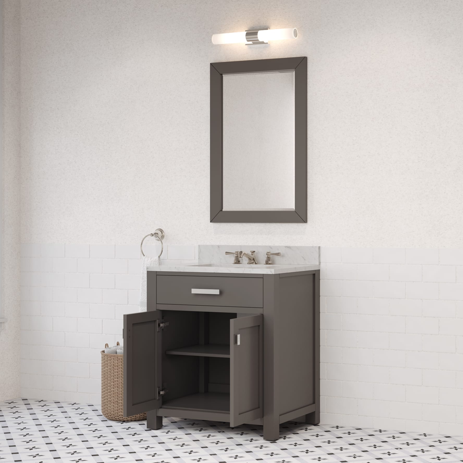 Kingston Luxe MS30CW01CG - 30 in. x 21 in. Bathroom Vanity Marble Top in Carrara White, Cashmere Grey