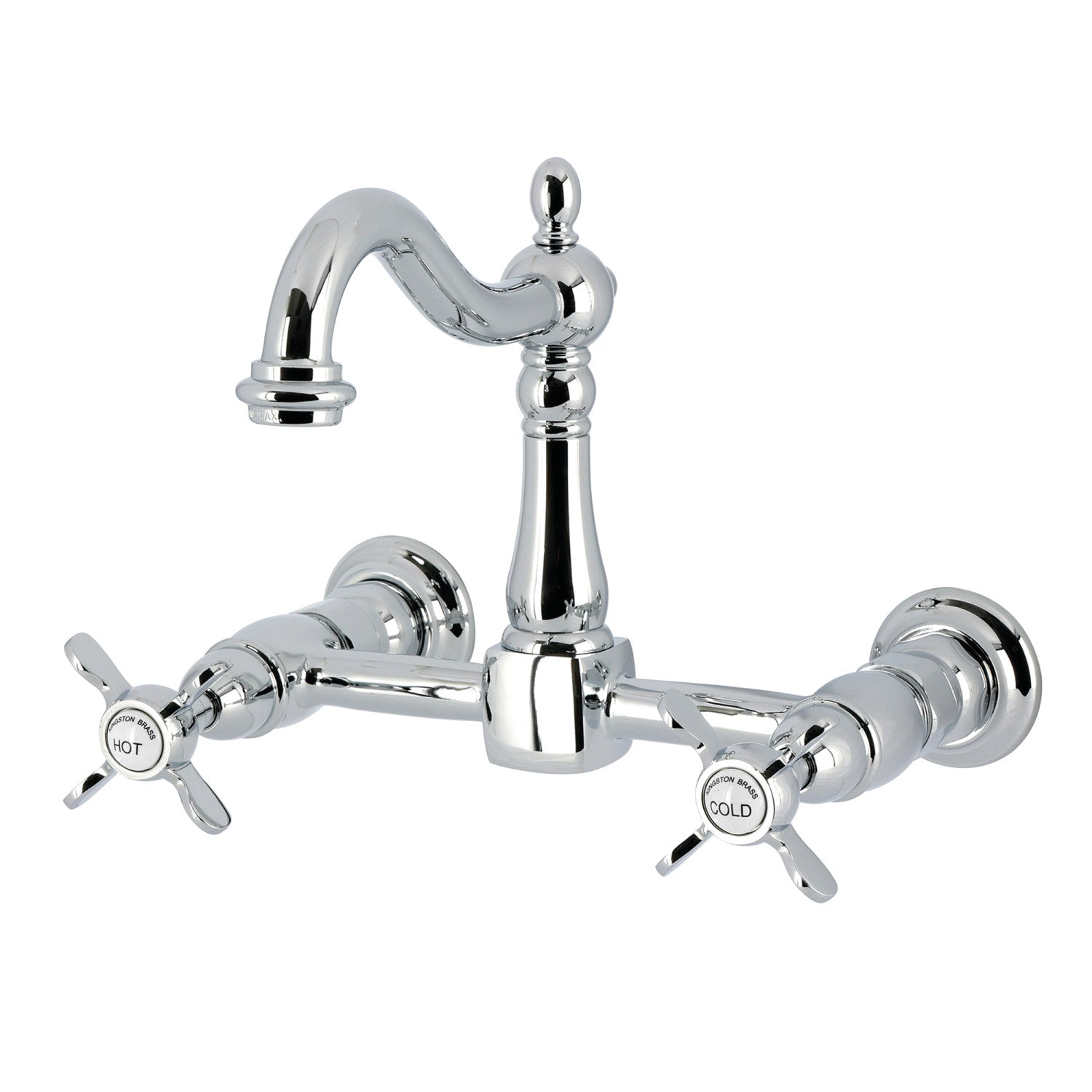Kingston Heirloom KS1261BEX - Robinet de cuisine à deux poignées 2 trous Wall Mount Bridge, chrome poli