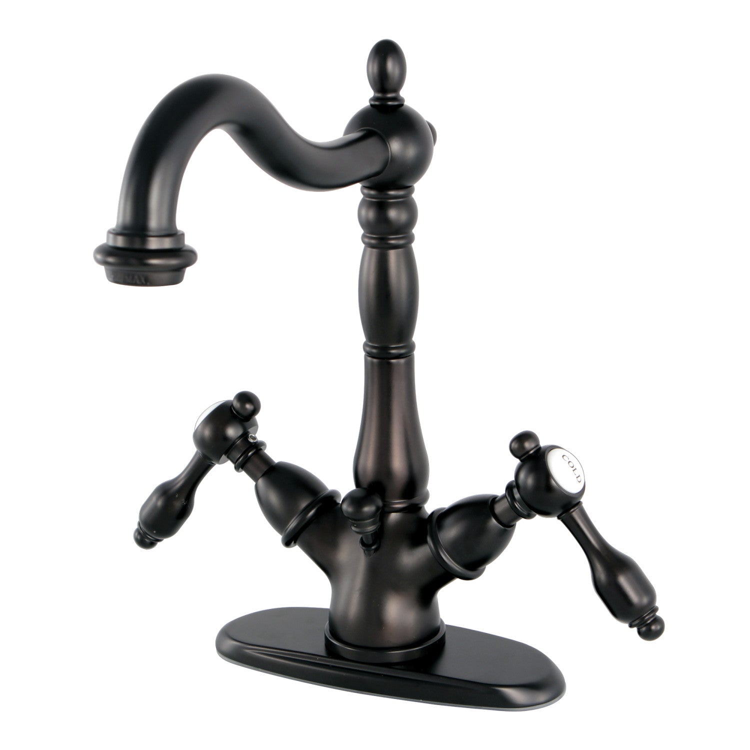 Kingston Heirloom KS1435TAL - Tudor Double-Handle 1-or-3 Trou montage sur plage 4-Inch Centerset Robinet de salle de bains avec laiton à tirette, huile Rubbed Bronze