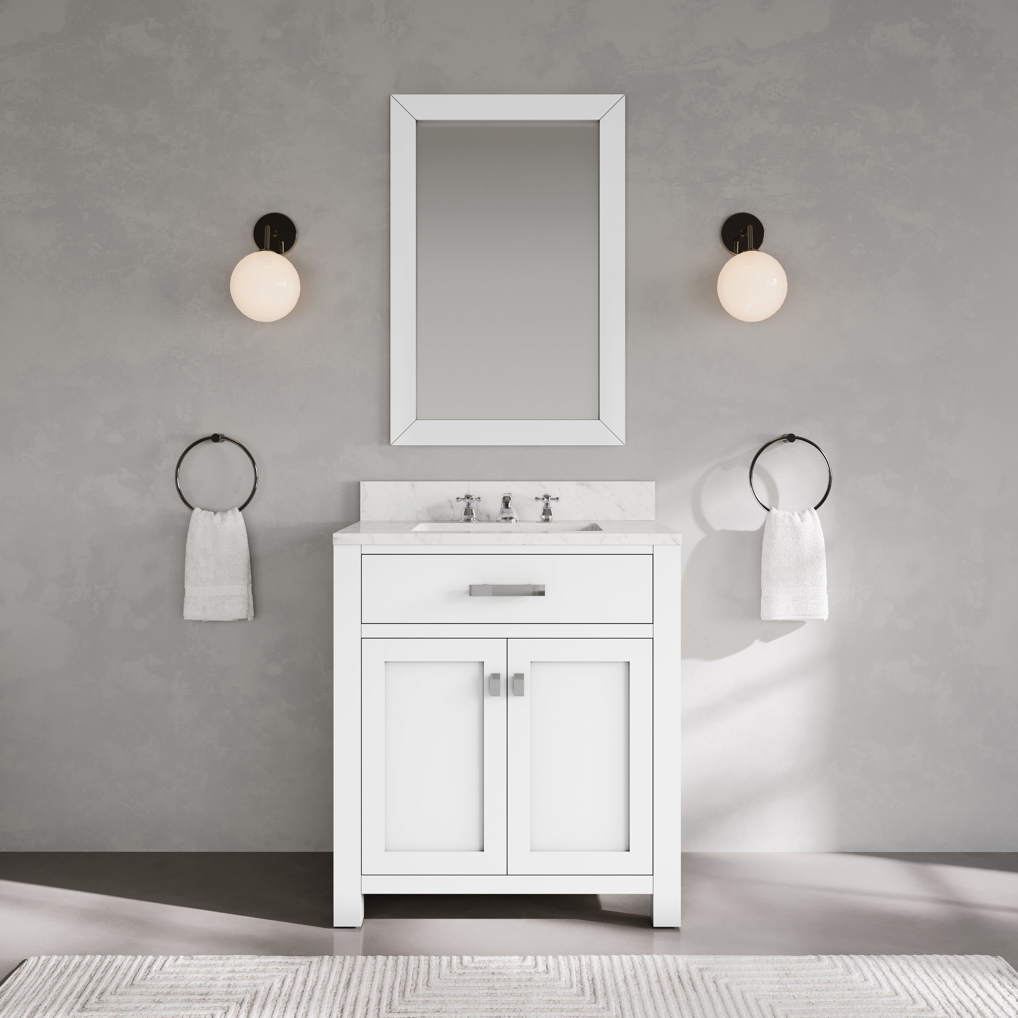 Kingston Luxe MS30CW01PW - 30 in. x 21.5 in Bathroom Vanity Marble Top in Carrara White, Modern White