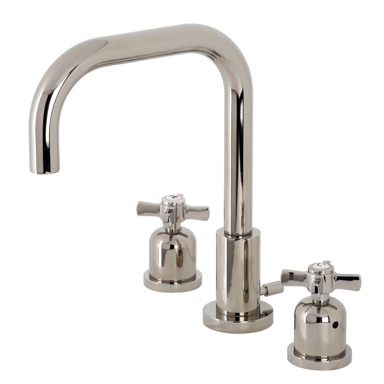 Kingston Sona FSC8939ZX - Robinet de salle de bains à large déploiement à deux poignées Millennium 3 trous avec couvercle en laiton, nickel poli