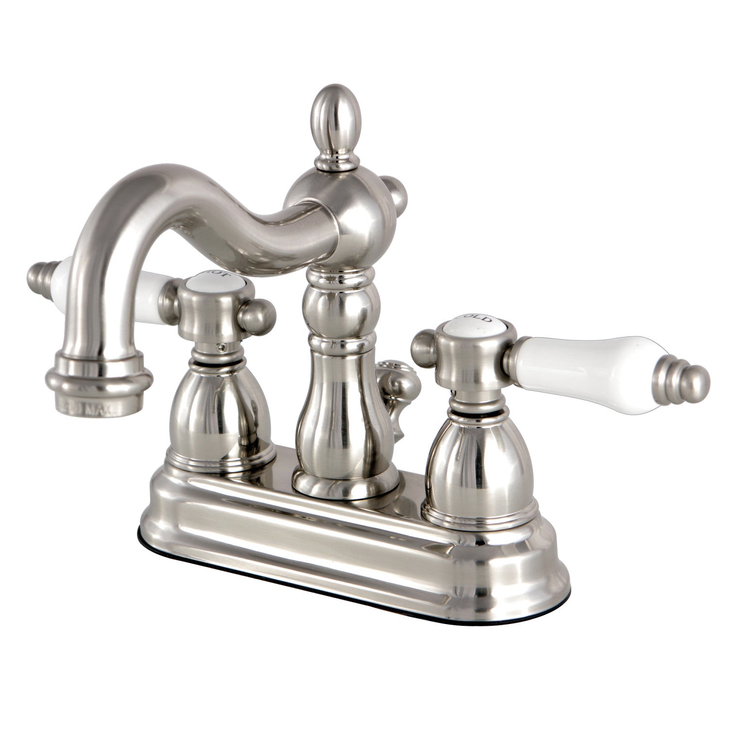 Kingston Heirloom KS1608BPL - Bel-Air Double-Handle 3 trous montage sur plage 4-Inch Centerset Robinet de salle de bain avec laiton à tirette, Nickel brossé