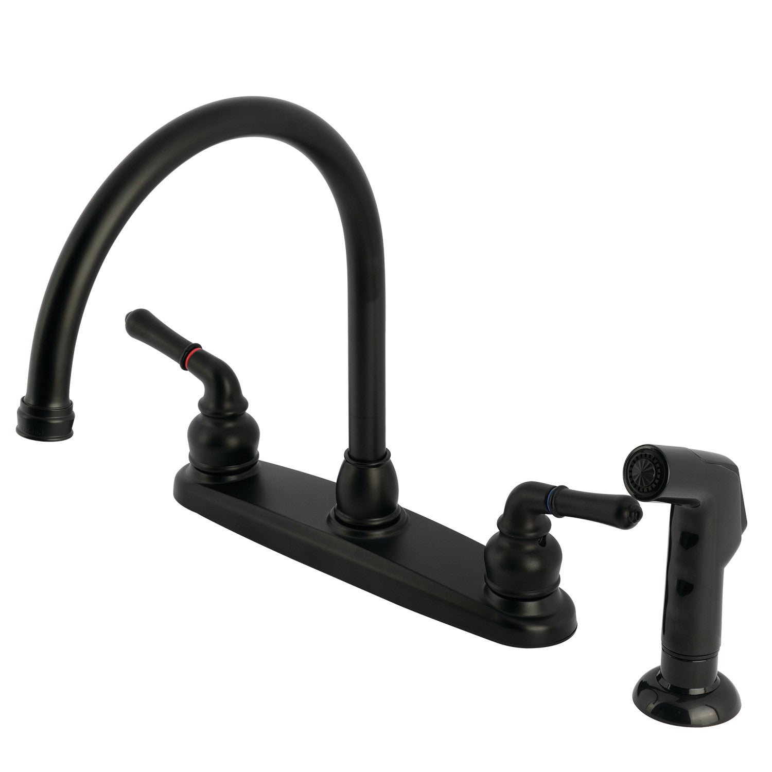 Kingston Tulare FB790SP - Robinet de cuisine à deux poignées Magellan 4 trous 8" avec pulvérisateur latéral, noir mat